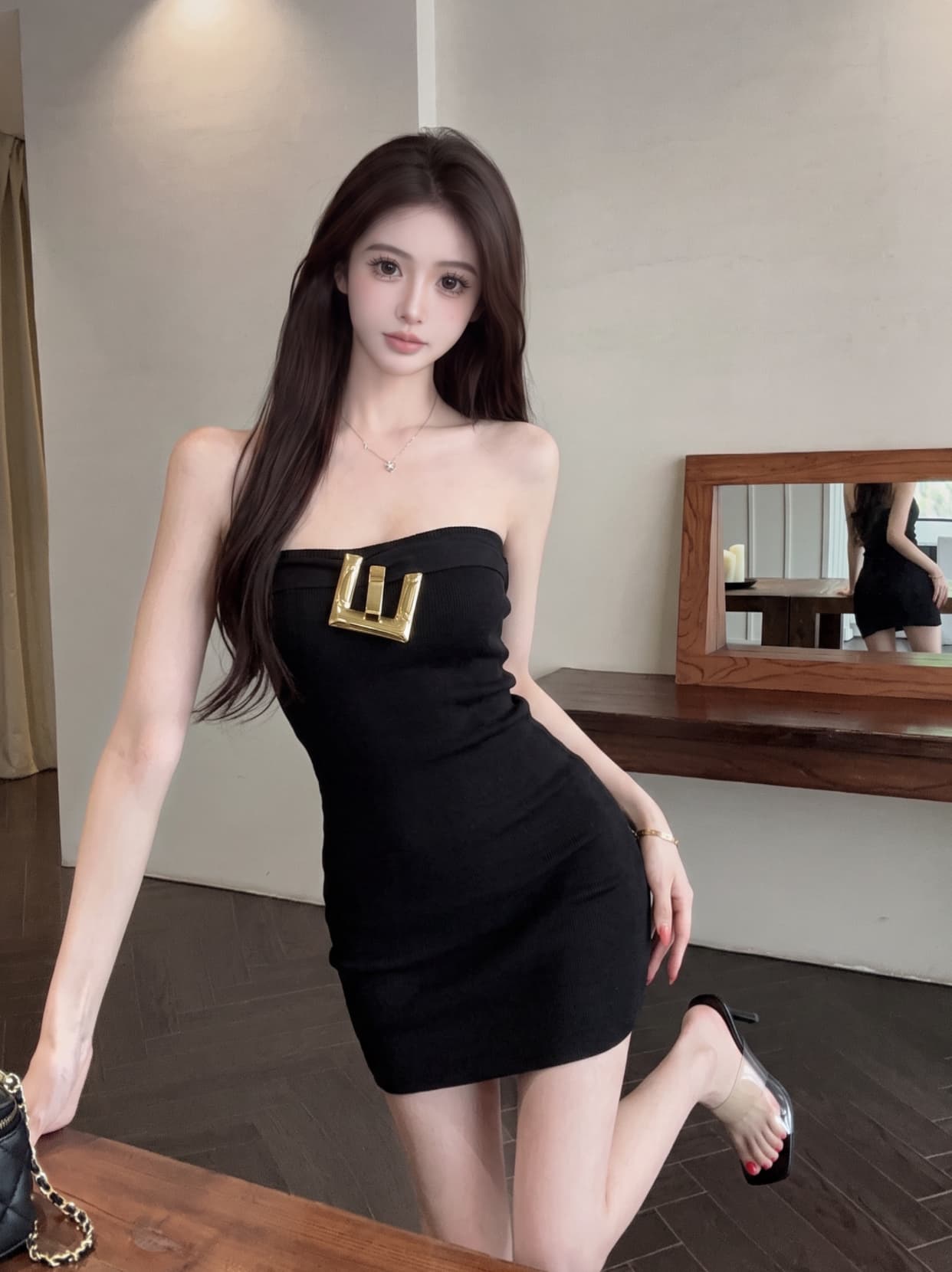 실사 로얄 자매 바람 섹시함 오프숄더 튜브탑 허리 수축 슬림해 보이는 품격 여성 드레스 여름 포장 가슴 타이트 스커트 미니 스커트 상세 이미지 10