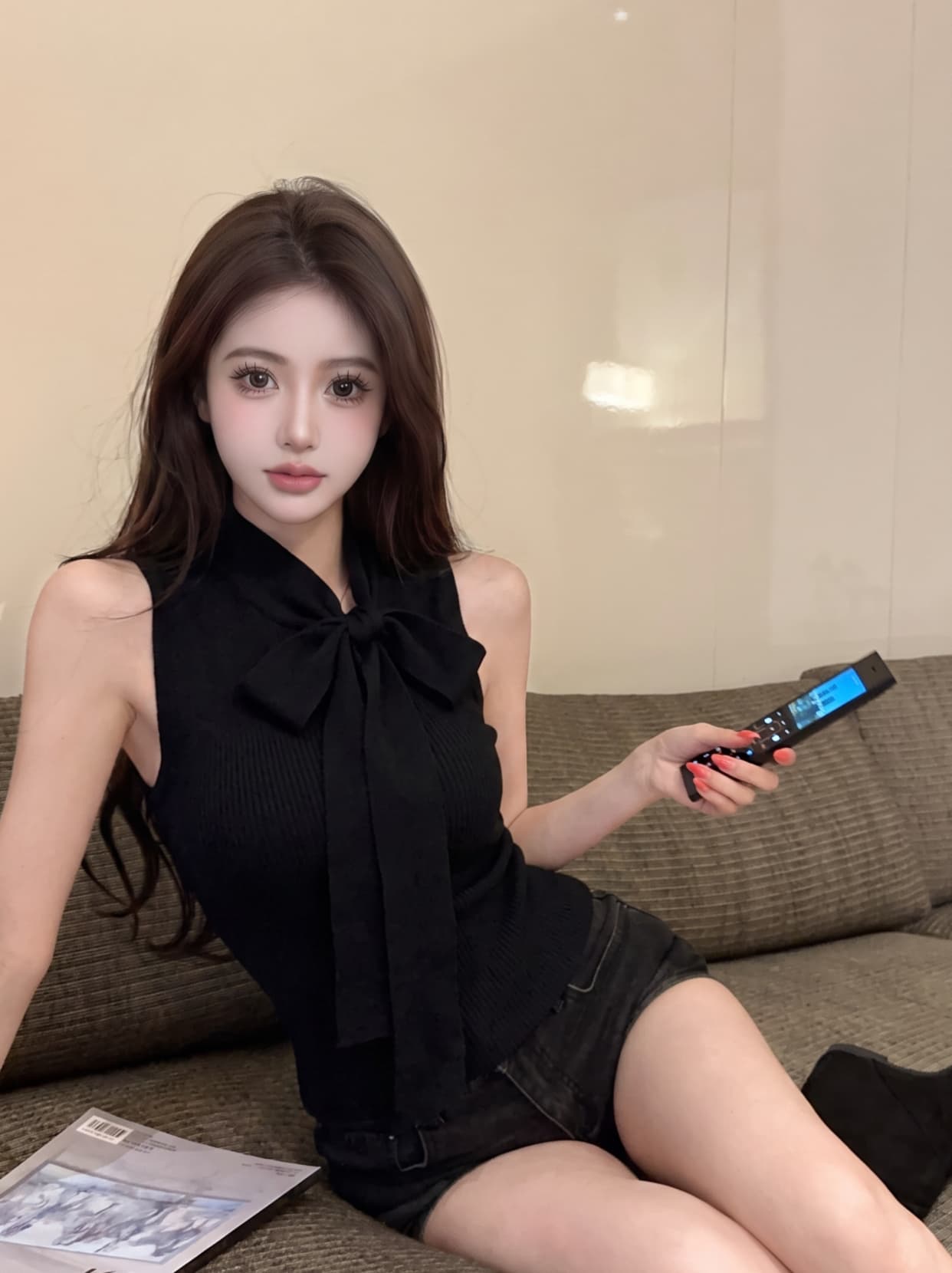 실사 작은 샤넬 스타일 로얄 자매 리본 V넥 민소매 니트 스웨터 여성 여름 몸매 가꾸기 섹시함 핫걸 민소매 맨위 여성 상세 이미지 17