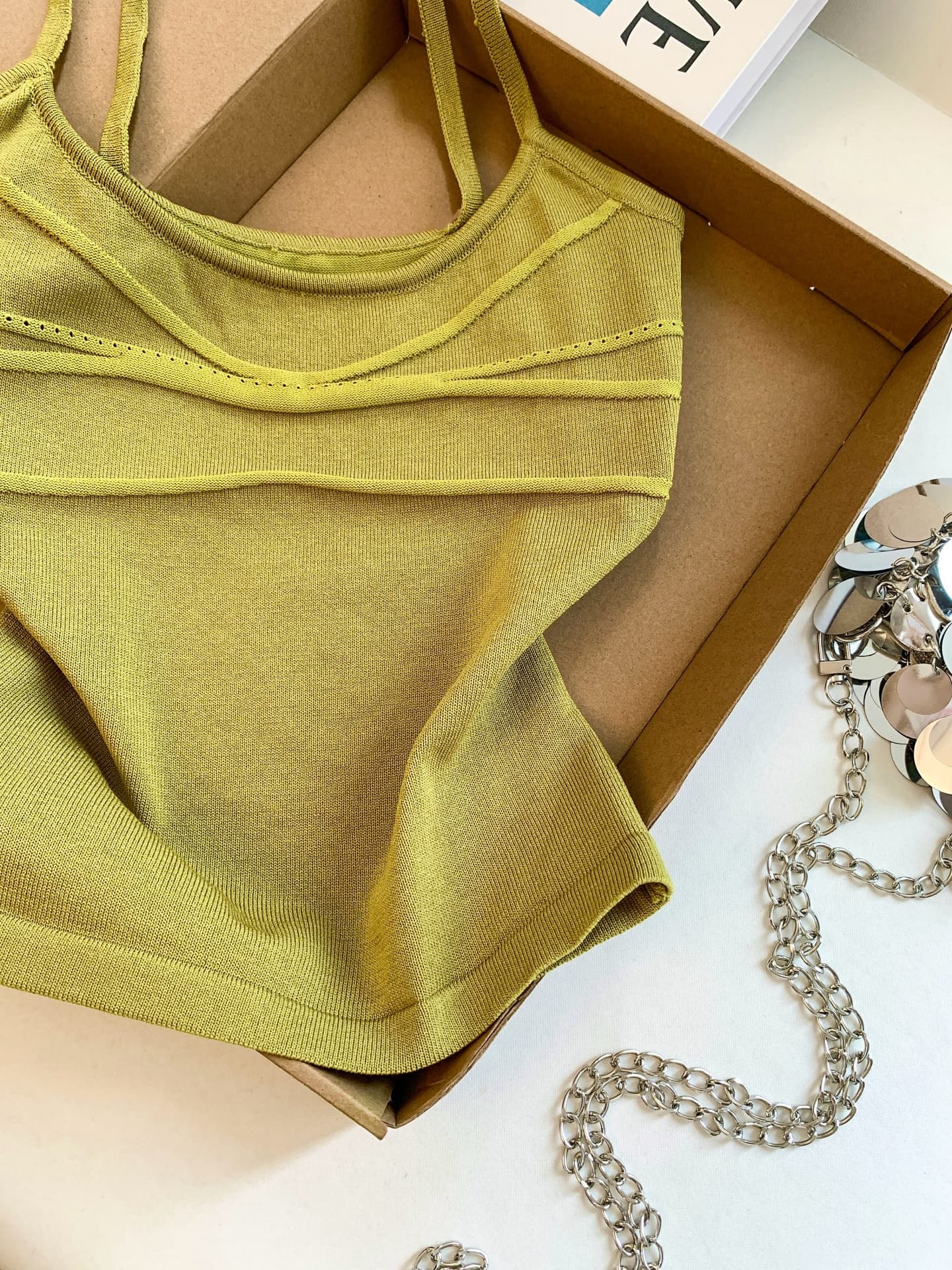 실사 녹색 레트로 니트 캐미솔 여름 작은 대중 외출용 인사이드 가져 가라. 몸매 가꾸기 핫걸 민소매 맨위 이미지 5