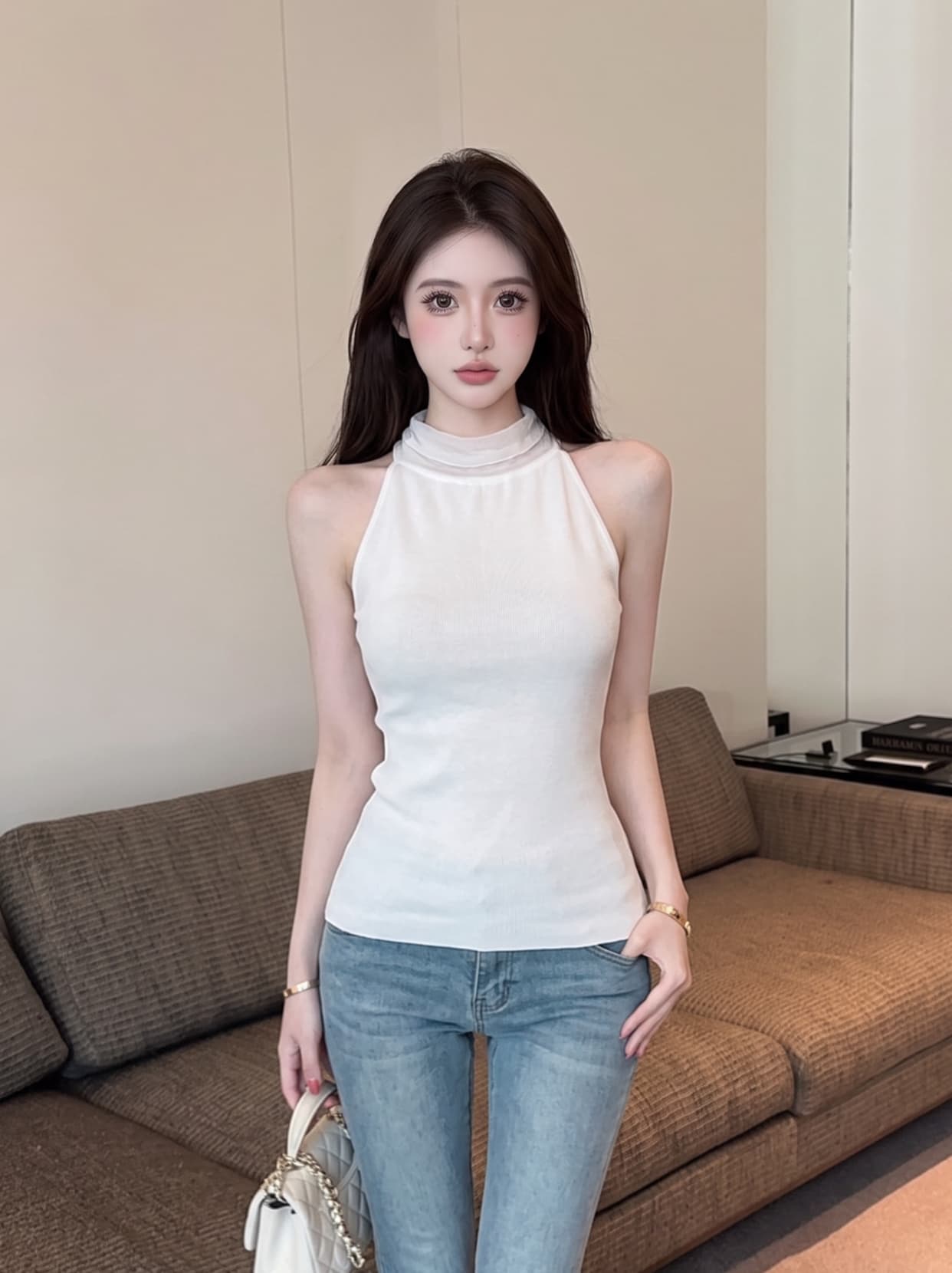 실사 프랑스식 니트 행침 목 캐미솔 인사이드 가져 가라. 만나는 여름 외출용 몸매 가꾸기 스트랩 민소매 맨위 상세 이미지 1
