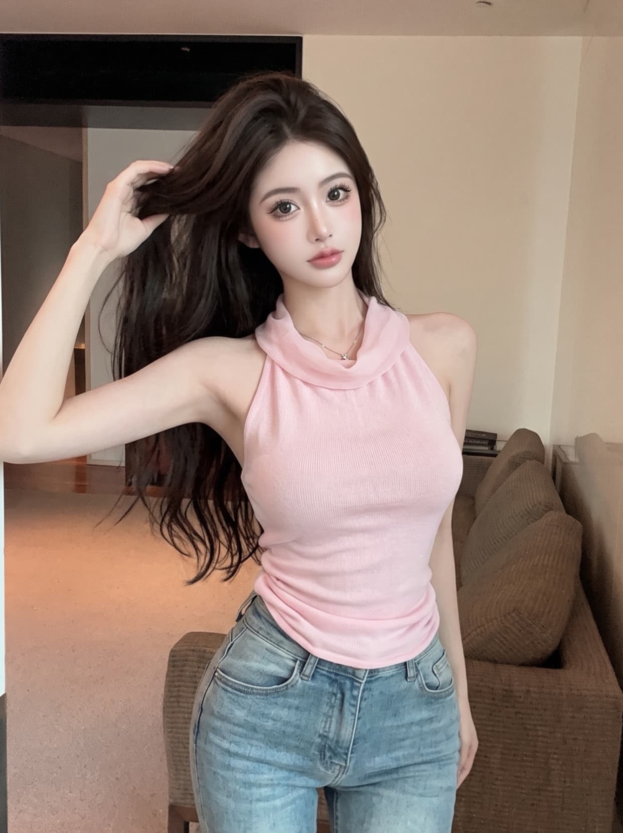 실사 프랑스식 니트 행침 목 캐미솔 인사이드 가져 가라. 만나는 여름 외출용 몸매 가꾸기 스트랩 민소매 맨위 상세 이미지 7