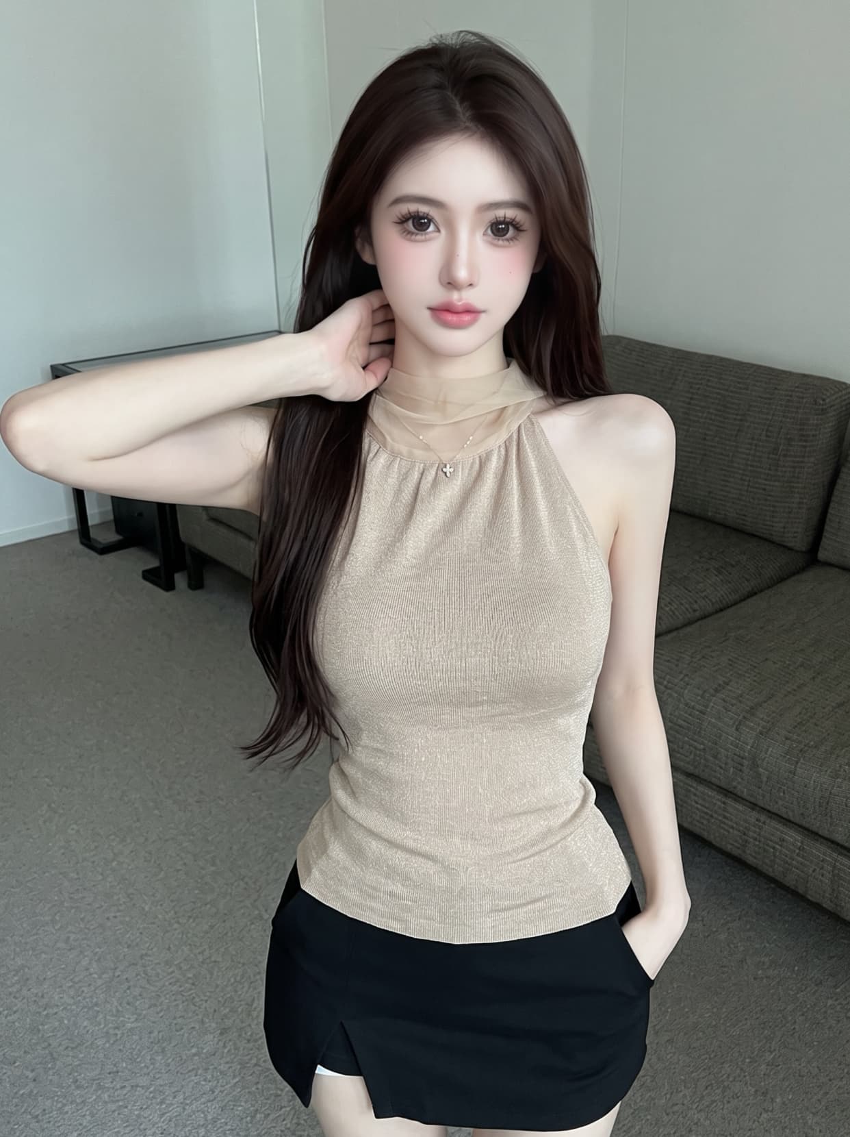 실사 프랑스식 니트 행침 목 캐미솔 인사이드 가져 가라. 만나는 여름 외출용 몸매 가꾸기 스트랩 민소매 맨위 상세 이미지 15
