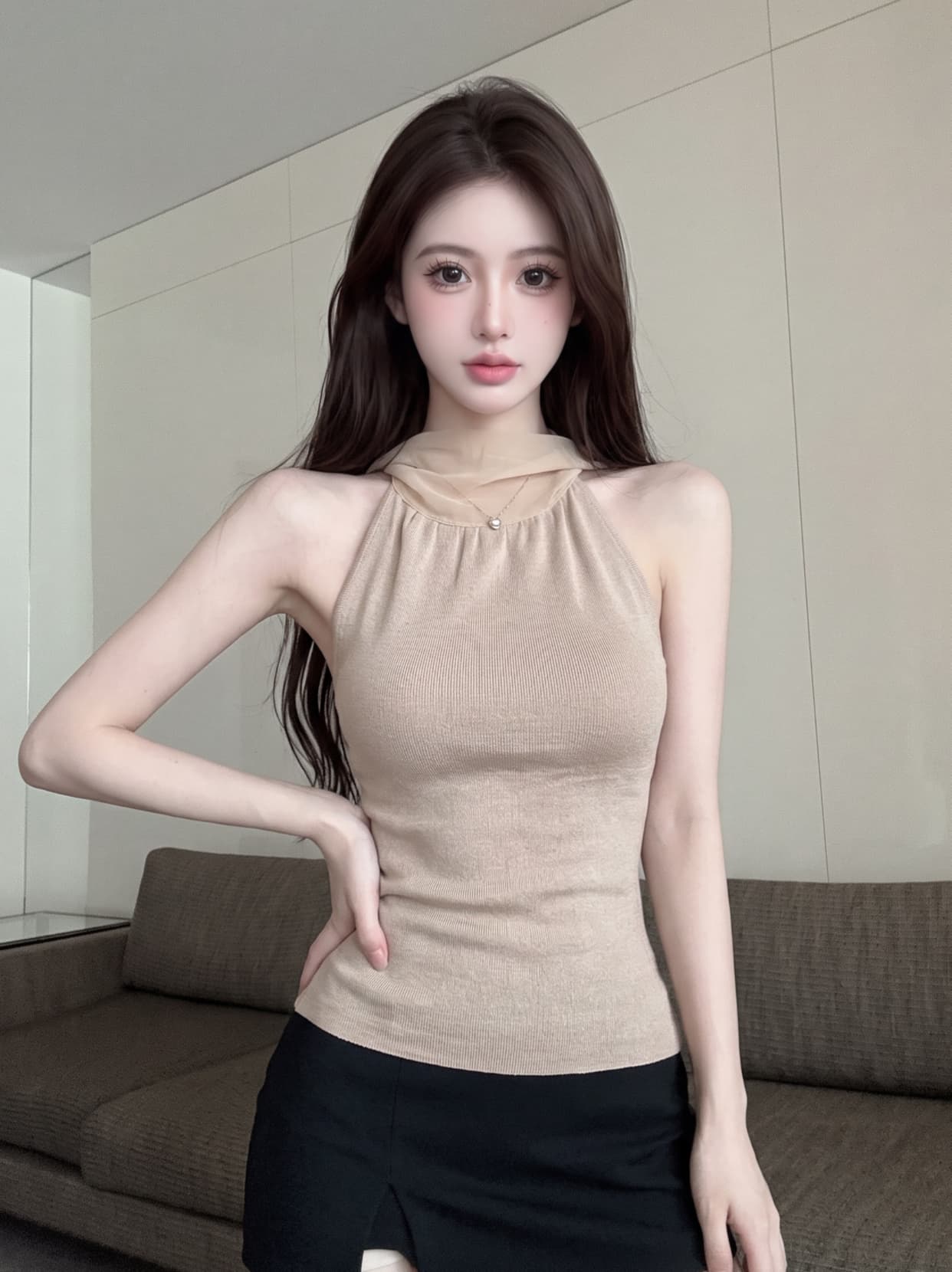 실사 프랑스식 니트 행침 목 캐미솔 인사이드 가져 가라. 만나는 여름 외출용 몸매 가꾸기 스트랩 민소매 맨위 상세 이미지 17