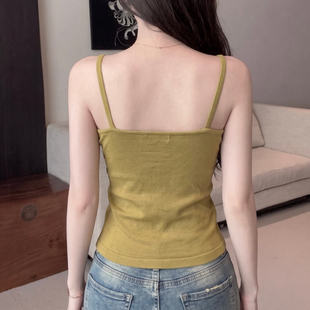 실사 한국 스타일 품격 u 칼라 몸매 가꾸기 캐미솔 여름 캐주얼 디자인 센스 다용도 핫걸 바람 맨위 이미지 6