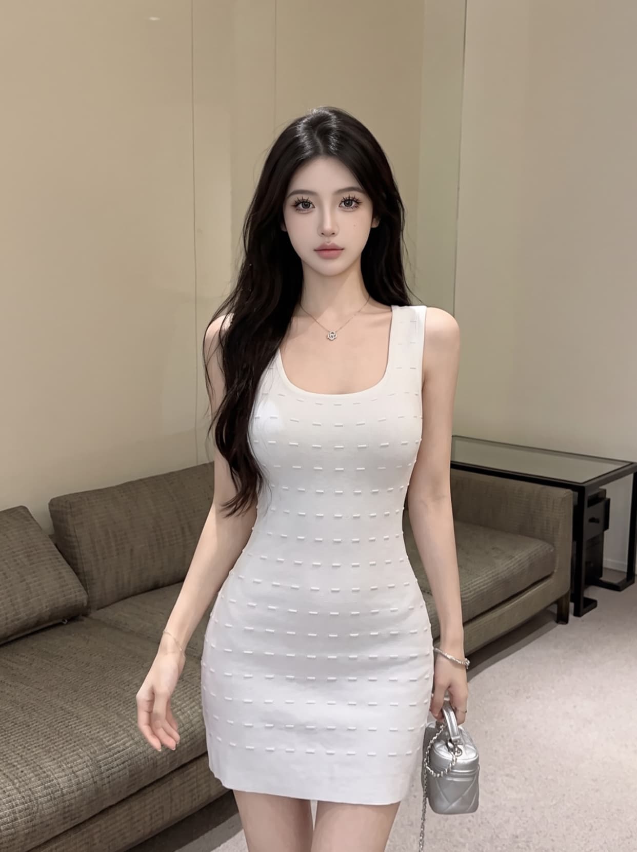 실사 질감 도트 니트 슬립 여성 드레스 여름 새로운 고급 센스 몸매 가꾸기 슬림해 보이는 타이트 스커트 짧은 치마 상세 이미지 9