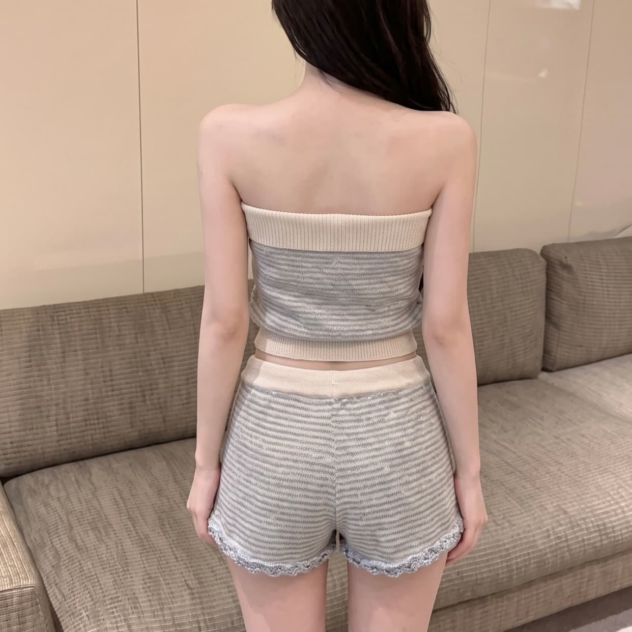 실사 순수한 욕망 바람 세트 섹시함 품격 튜브탑 조끼 여성 여름 펌프 로프 다용도 캐주얼 바지 투피스 세트 이미지 6