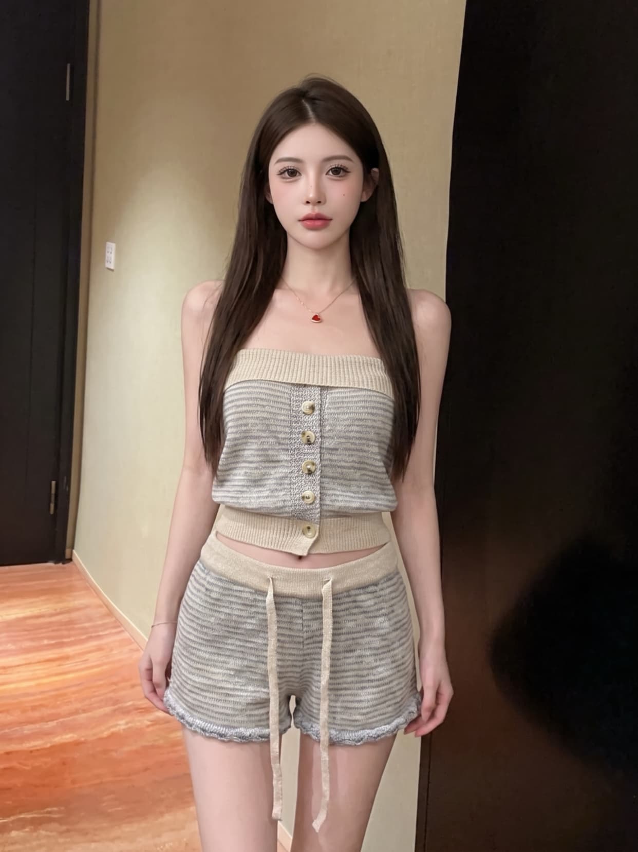 실사 순수한 욕망 바람 세트 섹시함 품격 튜브탑 조끼 여성 여름 펌프 로프 다용도 캐주얼 바지 투피스 세트 이미지 5