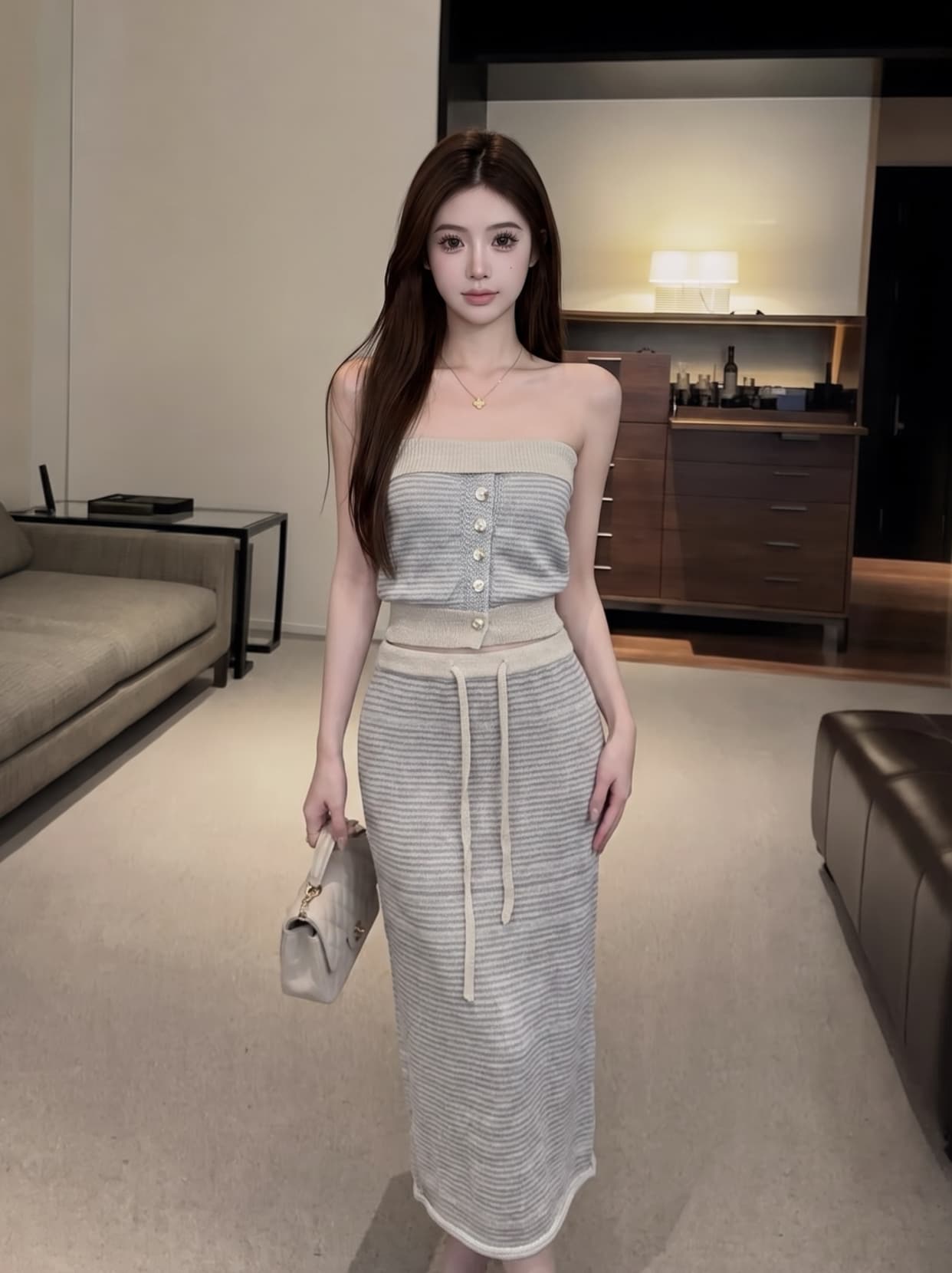 실사 순수한 욕망 바람 세트 섹시함 품격 튜브탑 조끼 여성 여름 펌프 로프 다용도 캐주얼 바지 투피스 세트 이미지 3