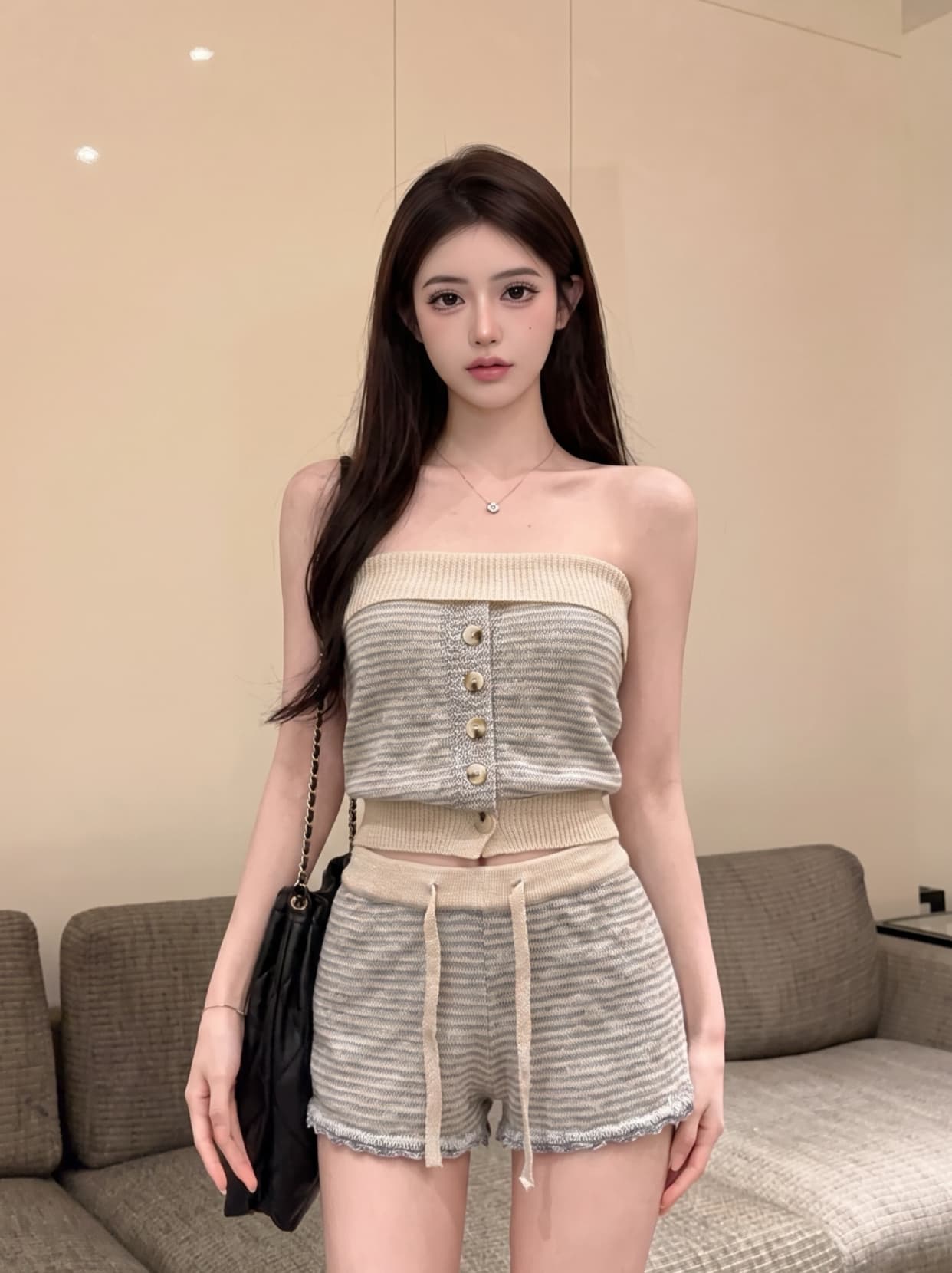 실사 순수한 욕망 바람 세트 섹시함 품격 튜브탑 조끼 여성 여름 펌프 로프 다용도 캐주얼 바지 투피스 세트 상세 이미지 6