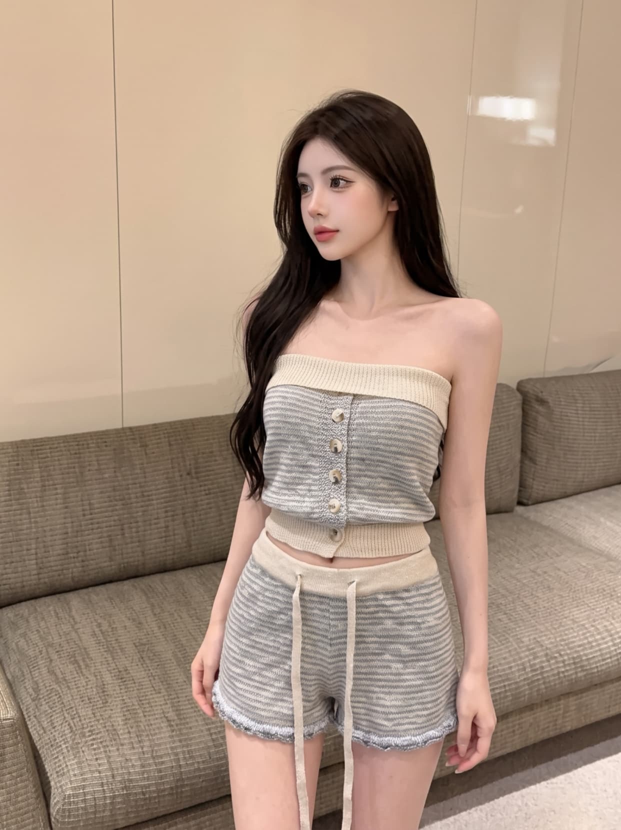 실사 순수한 욕망 바람 세트 섹시함 품격 튜브탑 조끼 여성 여름 펌프 로프 다용도 캐주얼 바지 투피스 세트 상세 이미지 8