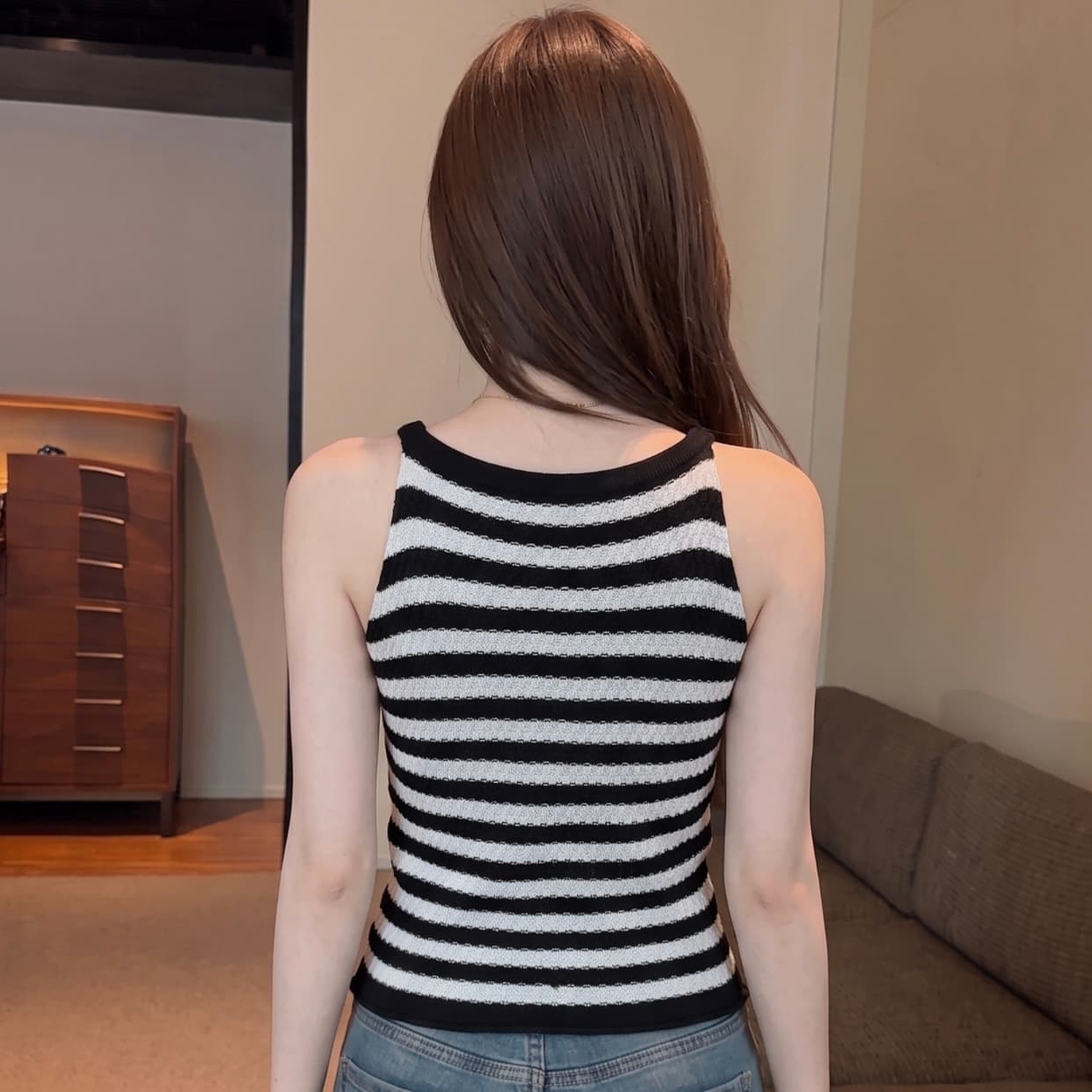 실사 순수한 욕망 핫걸 비틀림 디자인 행침 목 니트 슬립 여성 여름 몸매 가꾸기 섹시함 발굴하다 어깨 민소매 맨위 이미지 6