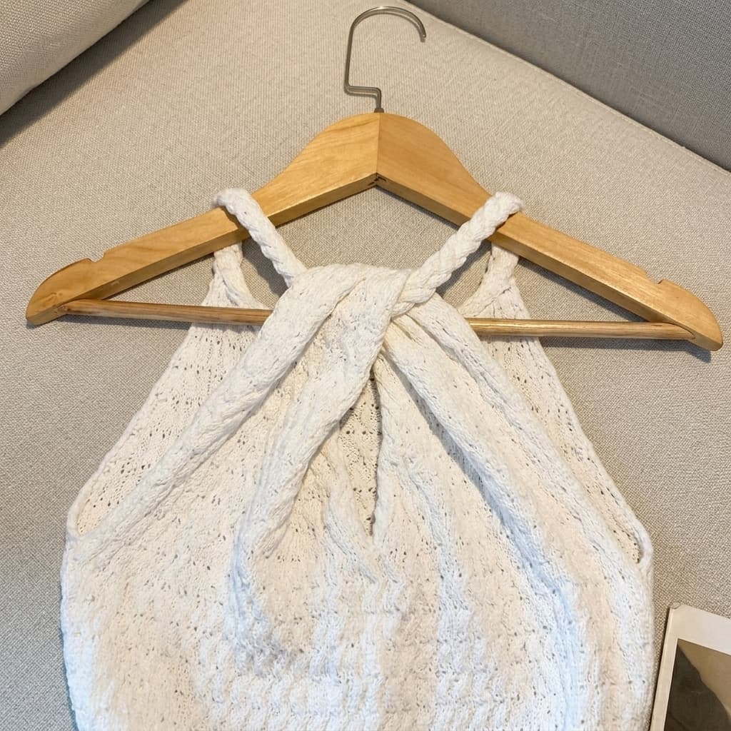 실사 순수한 욕망 핫걸 비틀림 디자인 행침 목 니트 슬립 여성 여름 몸매 가꾸기 섹시함 발굴하다 어깨 민소매 맨위 상세 이미지 4