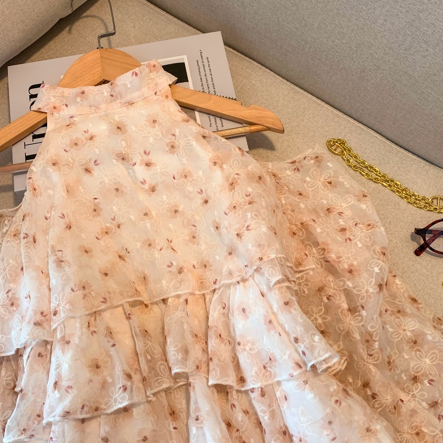 실사 프랑스식 꽃무늬 행침 목 시폰 셔츠 여성 여름 새로운 Chic 자카드 레이스 셔츠 거품 소매 작은 맨위 상세 이미지 6
