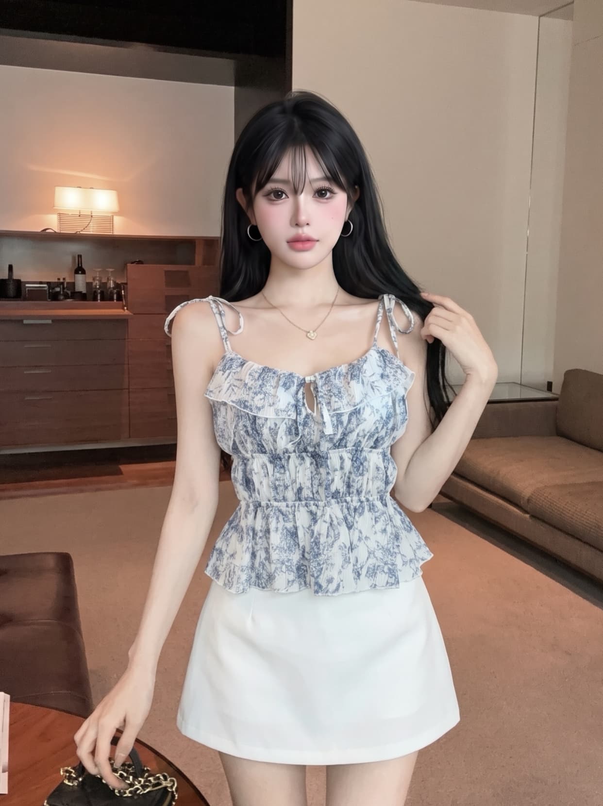 실사 프랑스식 꽃무늬 슬립 작은 조끼 여성 여름 만나는 인사이드 가져 가라. 허리 수축 쇼트 스타일 고유 한 Chic 맨위 외출용 상세 이미지 1