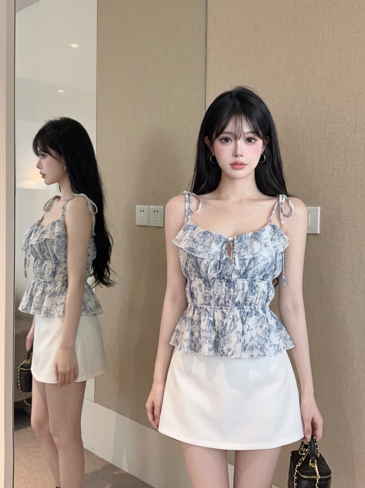 실사 프랑스식 꽃무늬 슬립 작은 조끼 여성 여름 만나는 인사이드 가져 가라. 허리 수축 쇼트 스타일 고유 한 Chic 맨위 외출용 상세 이미지 2