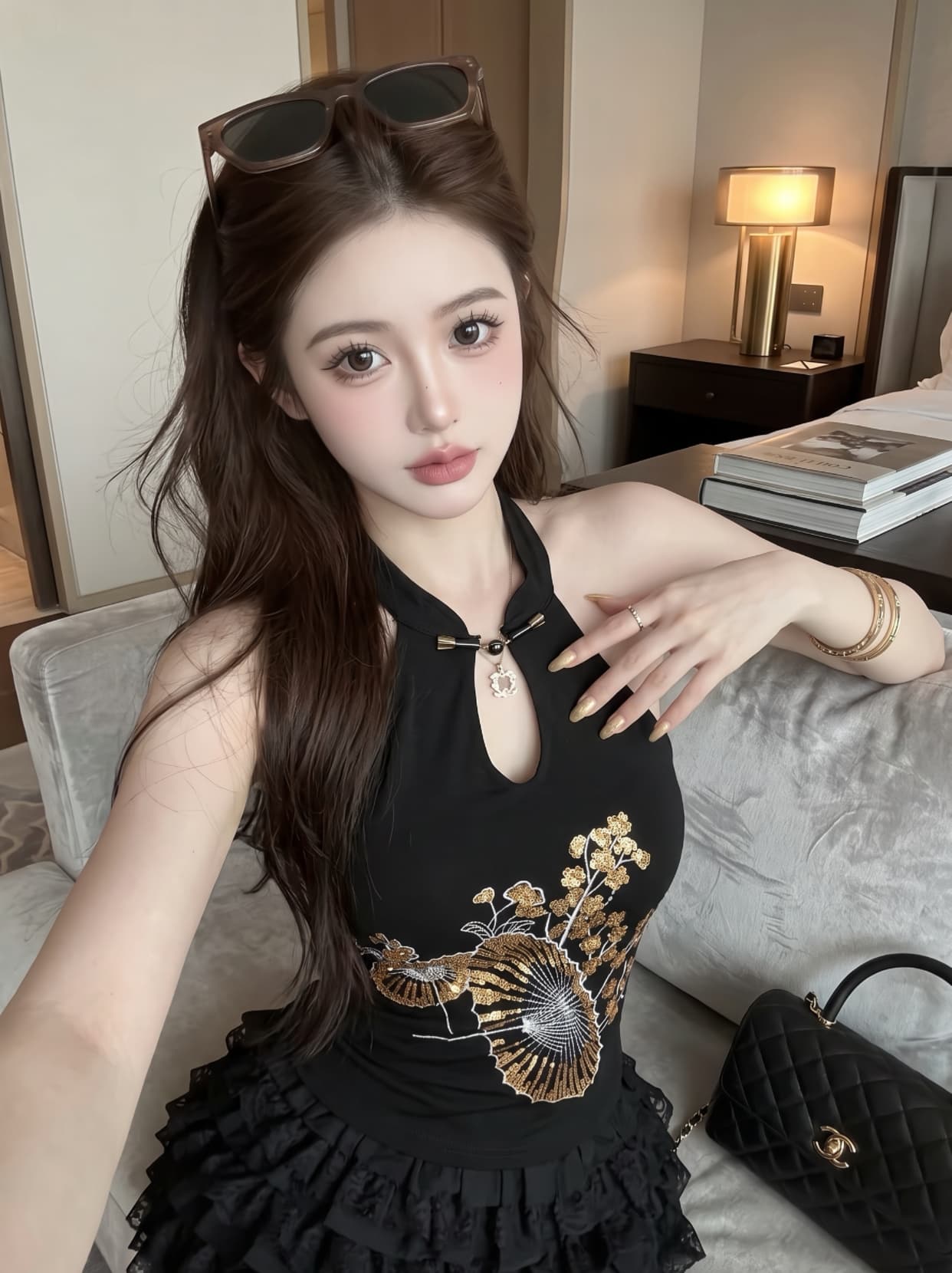 실사 새로운 중식 국풍 홀로우 아웃 자수 민소매 행침 목 조끼 여성 여름 슬림해 보이는 핫걸 쇼트 스타일 외출용 맨위 상세 이미지 4