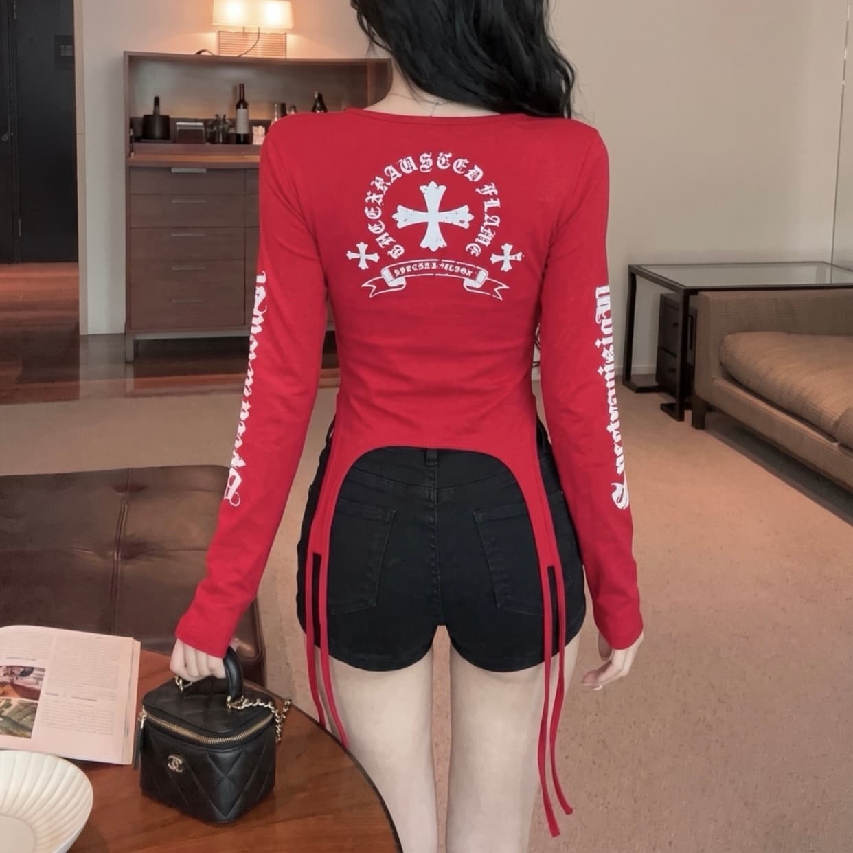 실사 순수한 욕망 바람 핫걸 쇼트 스타일 긴팔 티셔츠 여성 여름 몸매 가꾸기 슬림해 보이는 다용도 디자인 센스 기본 셔츠 맨위 이미지 5