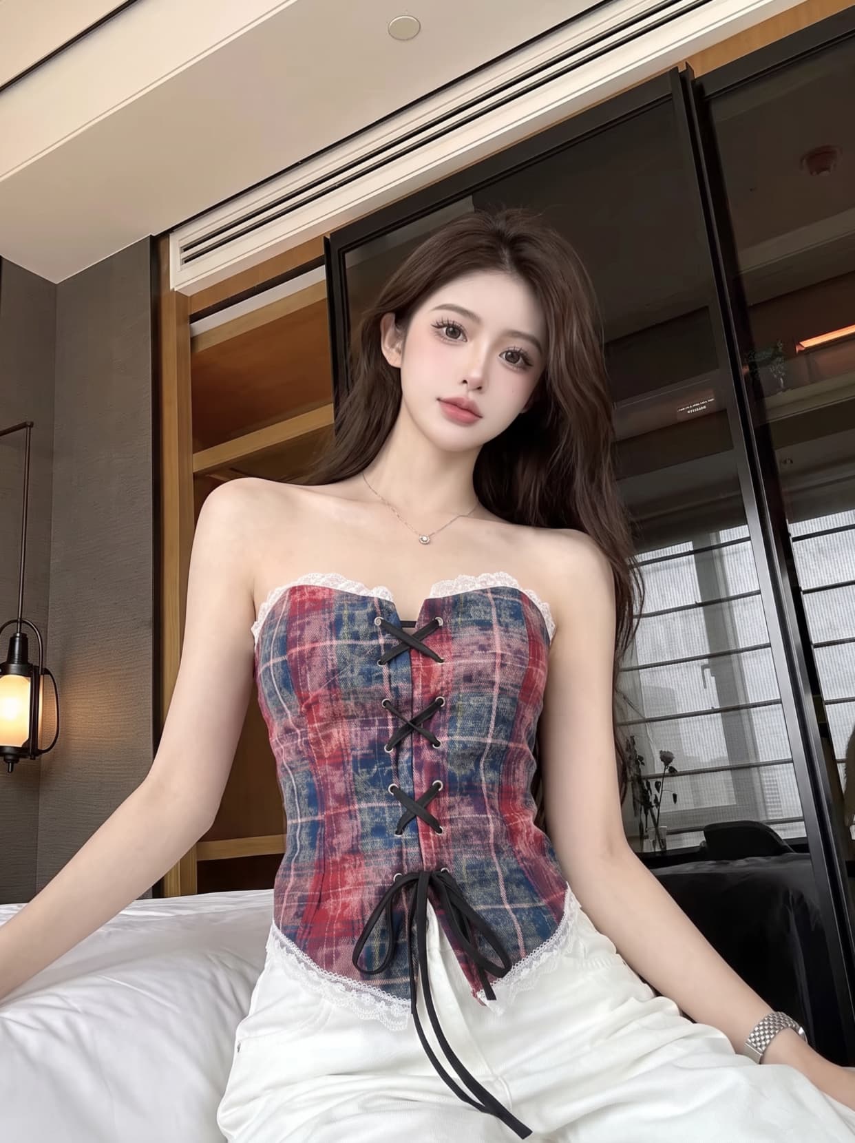 실사 핫걸 착용 가져 가라. v 긴팔 티셔츠 여성 가을 인사이드 가져 가라. 순수한 욕망 슈퍼 디스플레이 몸 만나는 슬립 맨위 투피스 세트 상세 이미지 8