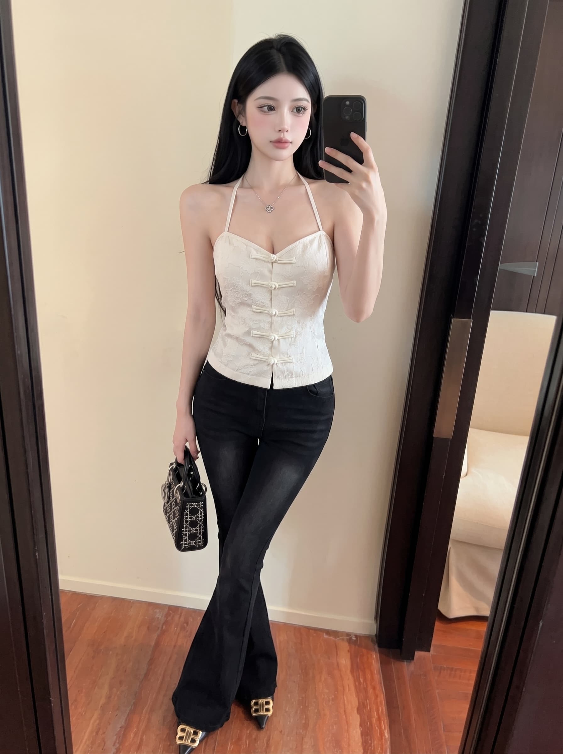 실사 중식 국풍 단추 캐미솔 여름 행침 목 디자인 센스 작은 대중 닦아내 라. 가슴 안쪽 가져 가라. 순수한 욕망 맨위 이미지 3