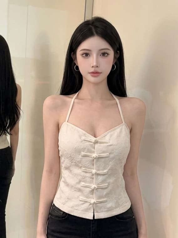 실사 중식 국풍 단추 캐미솔 여름 행침 목 디자인 센스 작은 대중 닦아내 라. 가슴 안쪽 가져 가라. 순수한 욕망 맨위 상세 이미지 2