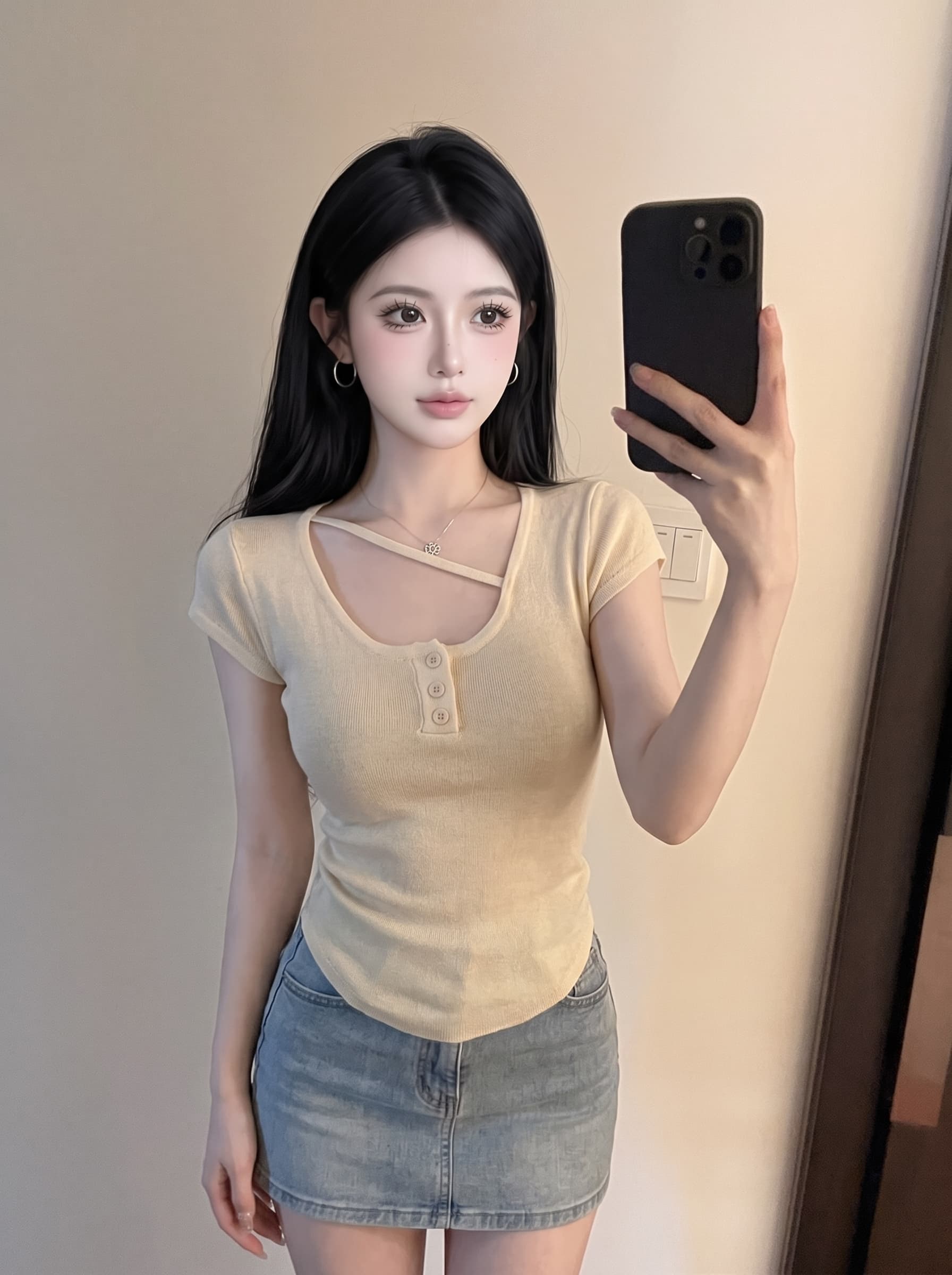 실사 u 칼라 쇄골 민소매 주름 티셔츠 여성 여름 디자인 센스 작은 대중 허리 수축 몸매 가꾸기 쇼트 스타일 니트 스웨터 맨위 상세 이미지 1