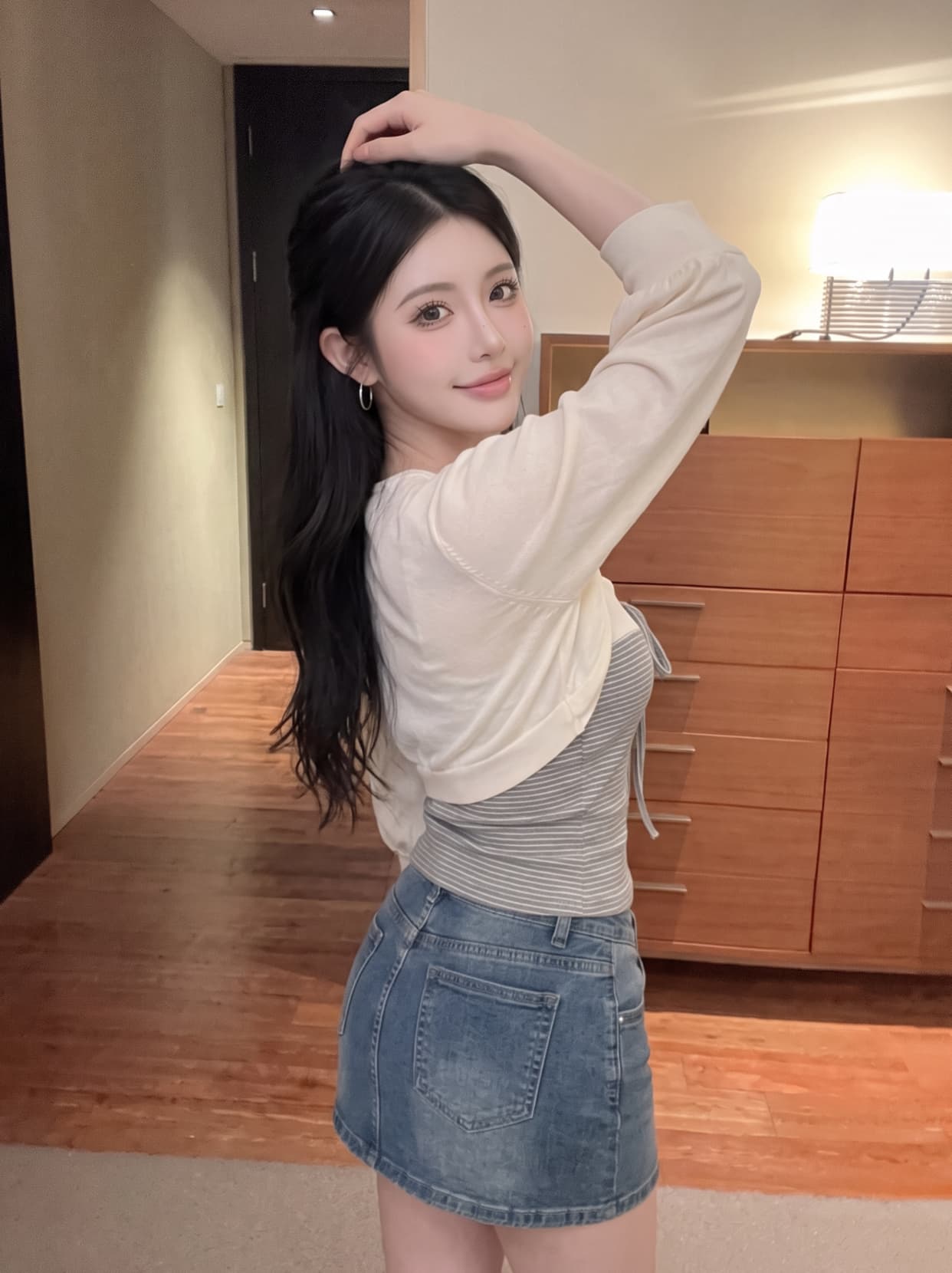 실사 이른 가을 스택 착용 나비 넥타이 랜턴 고유 한 Chic 긴팔 캐미솔 투피스 세트 맨위 이미지 4