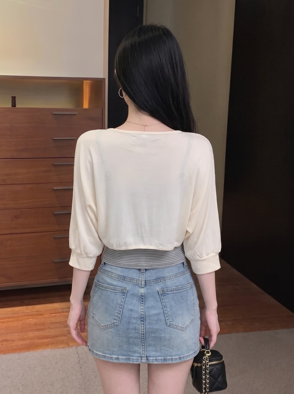 실사 이른 가을 스택 착용 나비 넥타이 랜턴 고유 한 Chic 긴팔 캐미솔 투피스 세트 맨위 상세 이미지 8