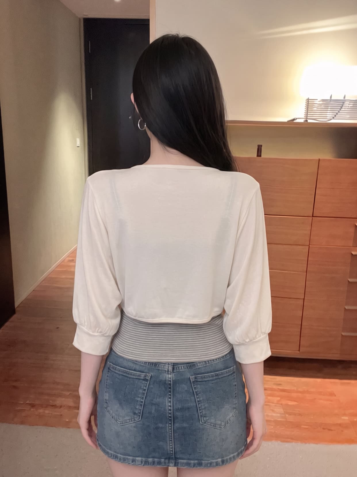 실사 이른 가을 스택 착용 나비 넥타이 랜턴 고유 한 Chic 긴팔 캐미솔 투피스 세트 맨위 상세 이미지 9