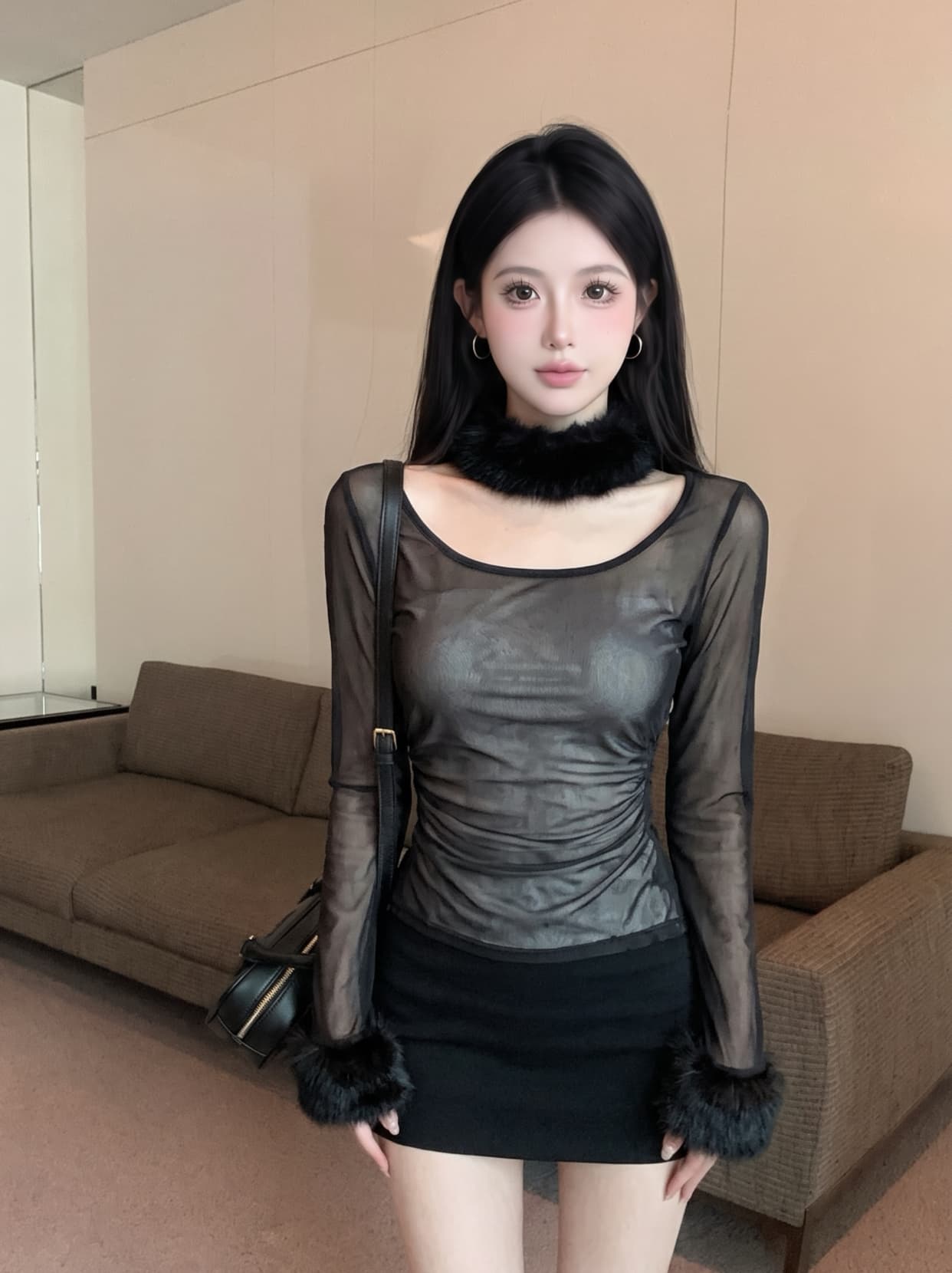 실사 디자인 센스 홀치기 염색 플리스 목도리 긴팔 티셔츠 여성 가을 허리 수축 슬림해 보이는 맨위 Chic 망사 맨위 상세 이미지 25