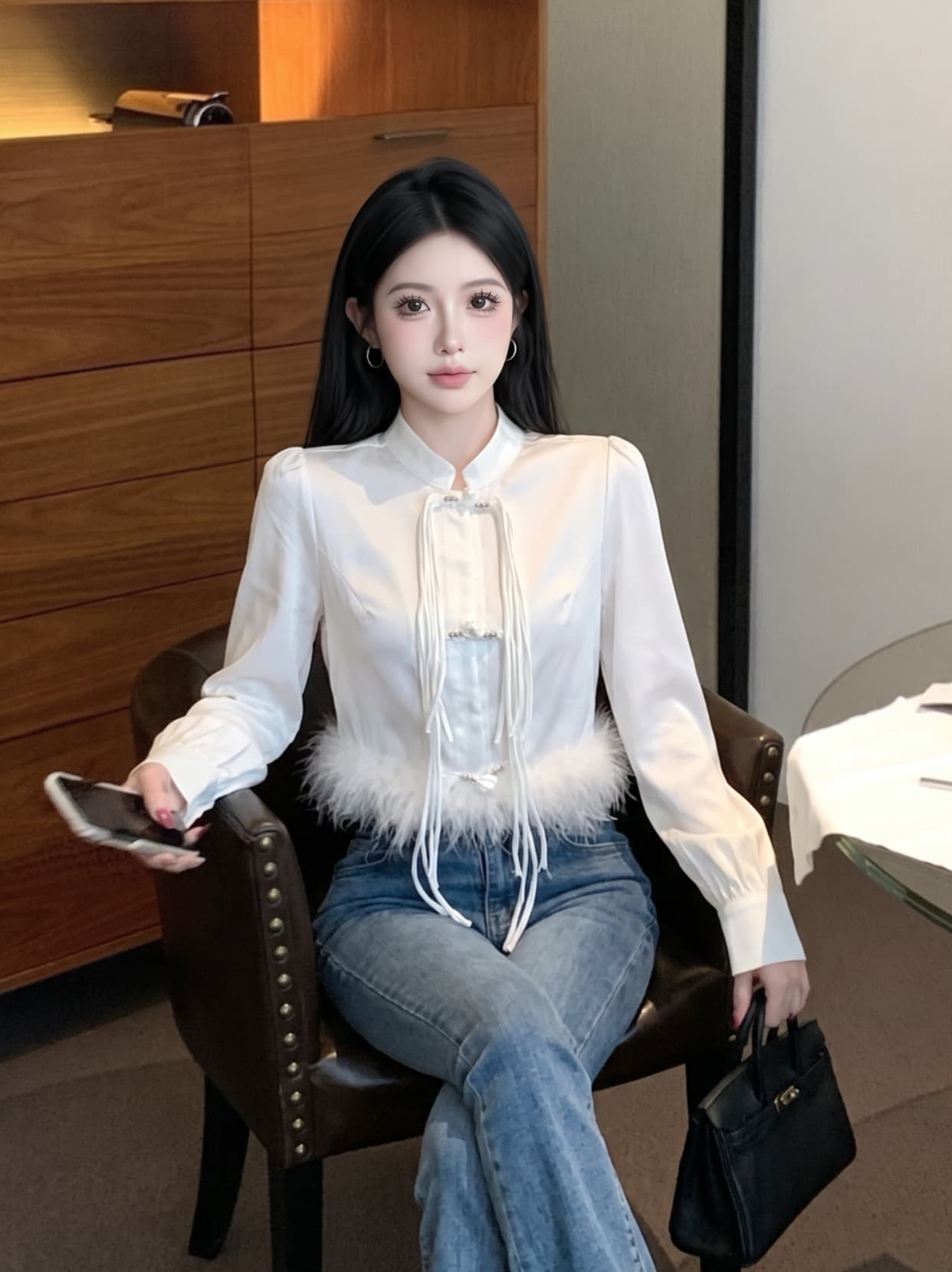 실사 새로운 중식 빛 국풍 단추 맨위 여성 이른 가을 새로운 로드 중 술 디자인 센스 작은 대중 화이트 셔츠 이미지 4
