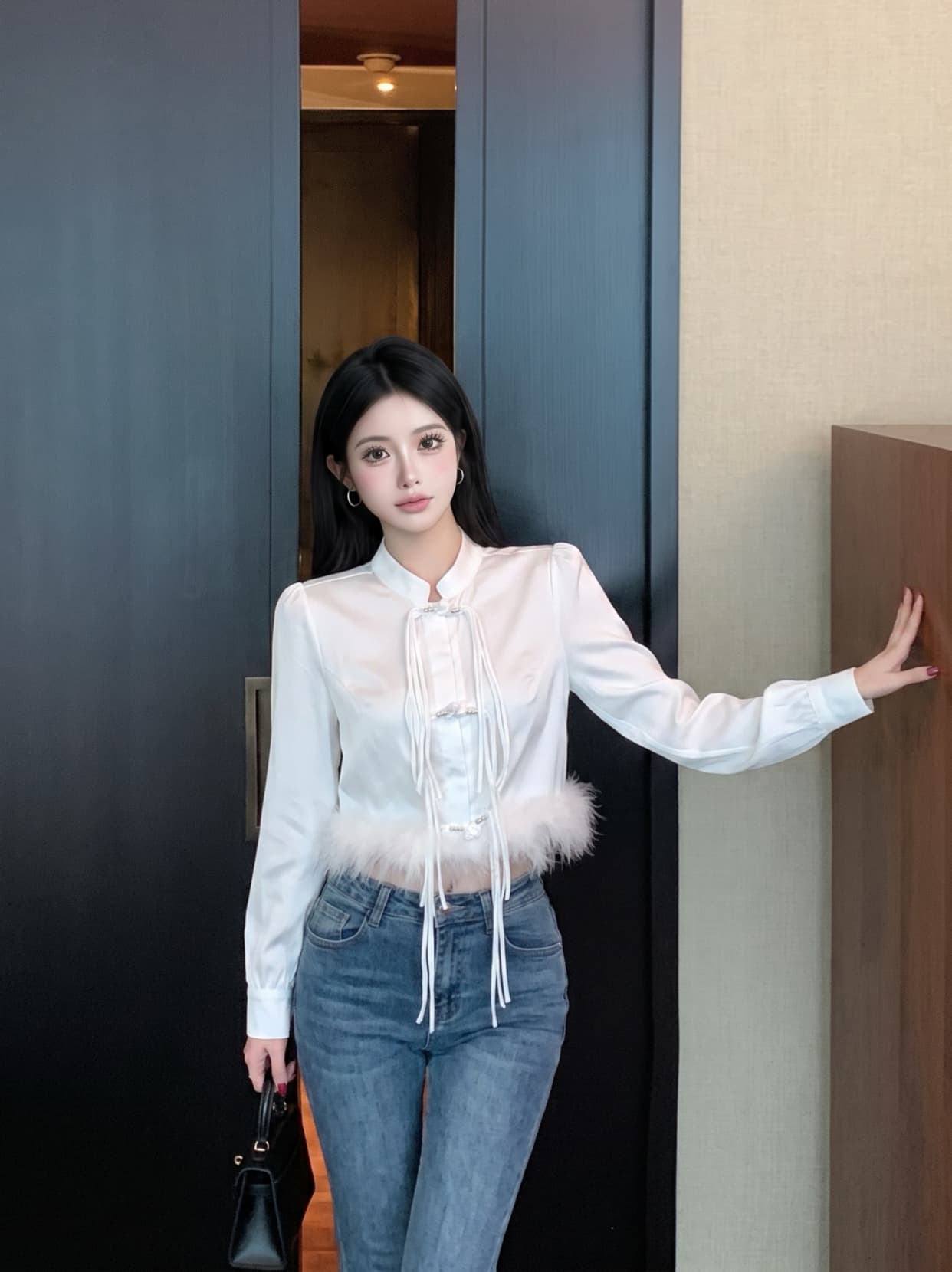실사 새로운 중식 빛 국풍 단추 맨위 여성 이른 가을 새로운 로드 중 술 디자인 센스 작은 대중 화이트 셔츠