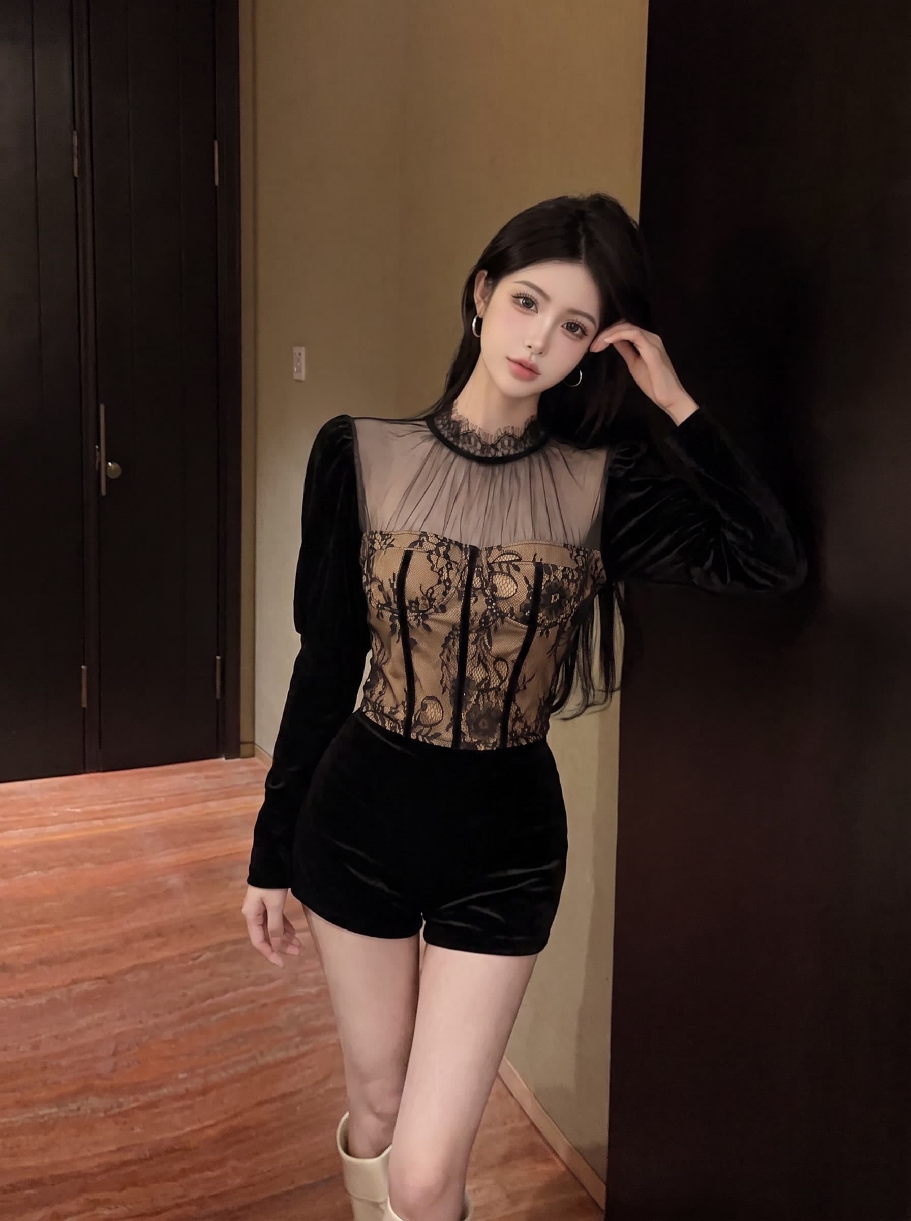 실사 프랑스식 고급 센스 패치워크 레이스 니트 스웨터 여성 가을 서리가 내린 부서 고유 한 Chic 인사이드 가져 가라. 만나는 맨위 이미지 2
