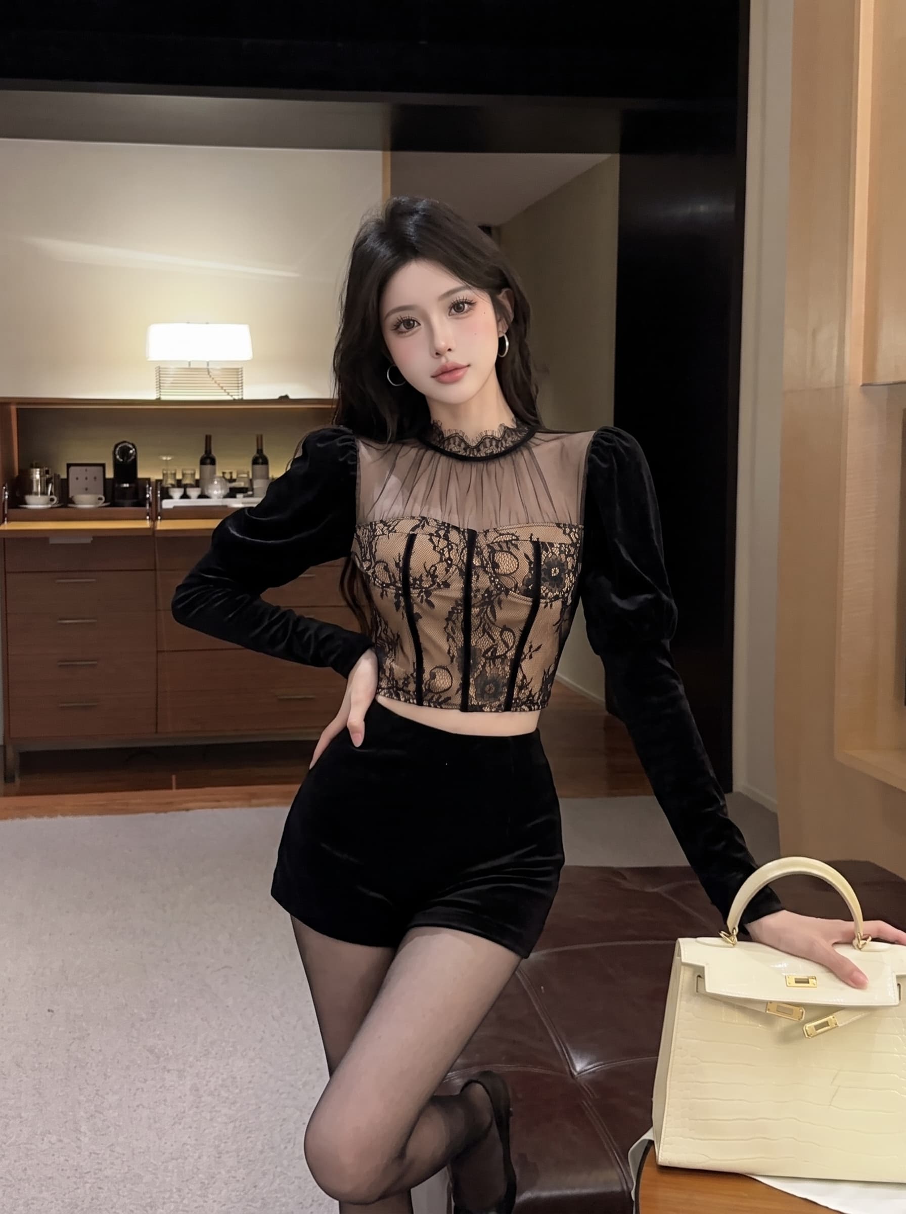 실사 프랑스식 고급 센스 패치워크 레이스 니트 스웨터 여성 가을 서리가 내린 부서 고유 한 Chic 인사이드 가져 가라. 만나는 맨위