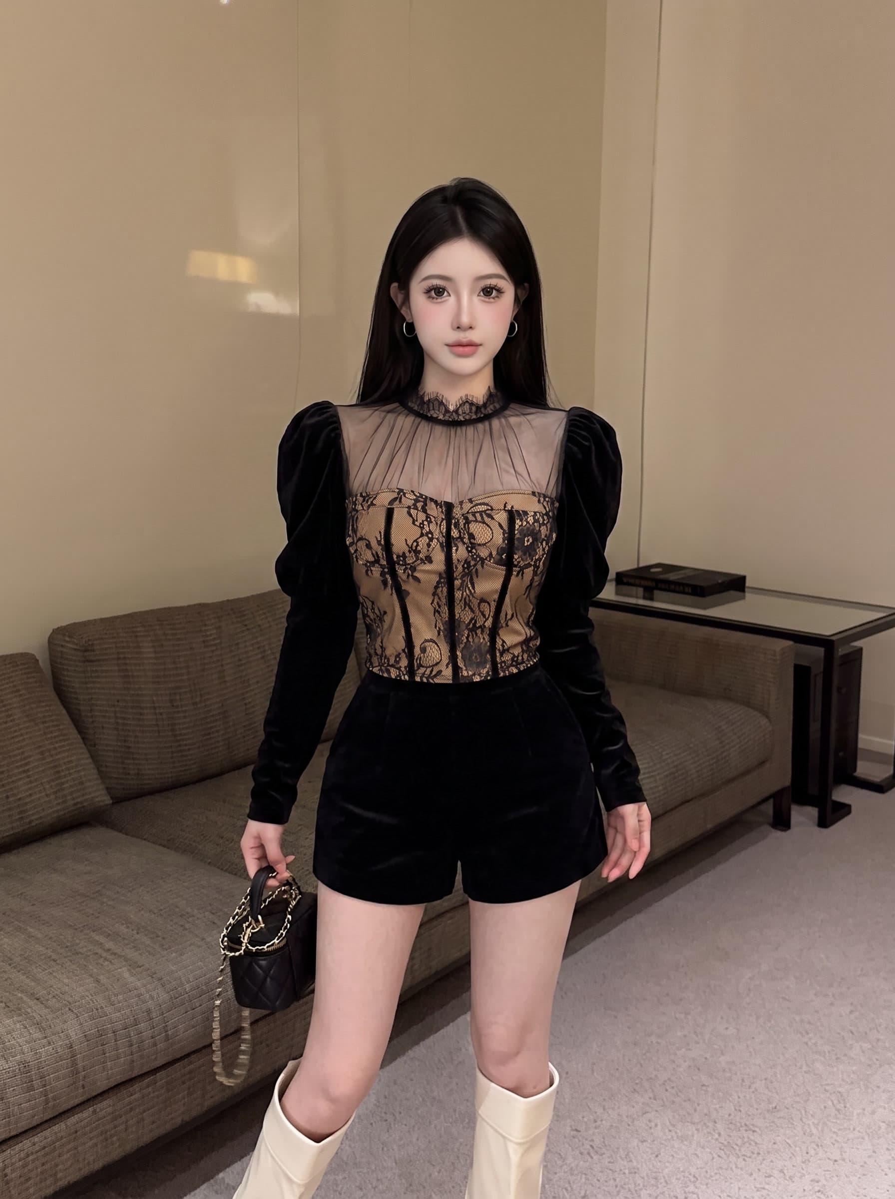 실사 프랑스식 고급 센스 패치워크 레이스 니트 스웨터 여성 가을 서리가 내린 부서 고유 한 Chic 인사이드 가져 가라. 만나는 맨위 이미지 3