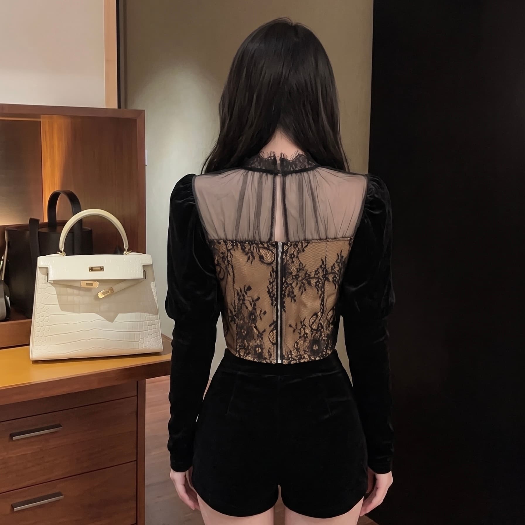 실사 프랑스식 고급 센스 패치워크 레이스 니트 스웨터 여성 가을 서리가 내린 부서 고유 한 Chic 인사이드 가져 가라. 만나는 맨위 이미지 5