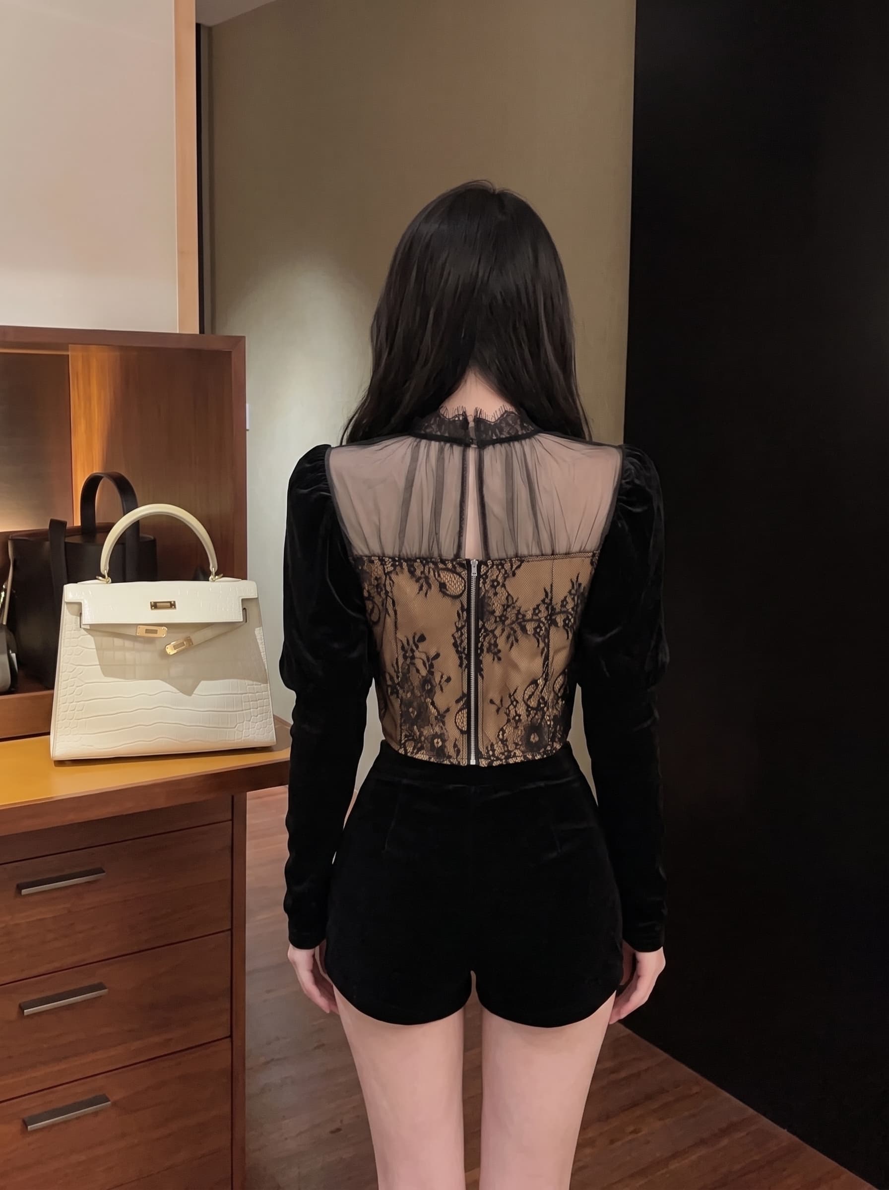 실사 프랑스식 고급 센스 패치워크 레이스 니트 스웨터 여성 가을 서리가 내린 부서 고유 한 Chic 인사이드 가져 가라. 만나는 맨위 상세 이미지 6