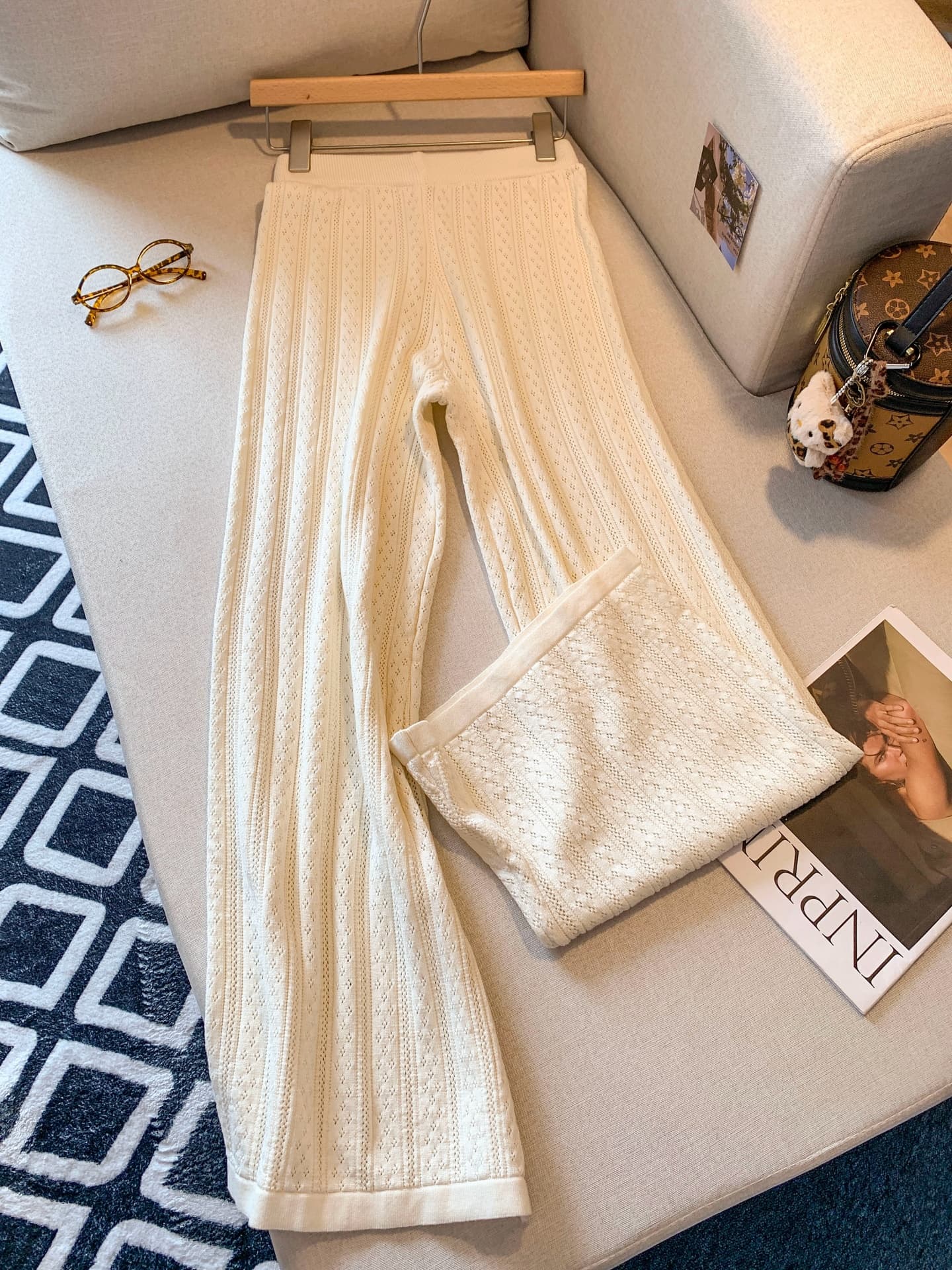 실사 d 2026 새로운 가을 캐주얼 프랑스식 작은 샤넬 스타일 니트 오픈 가디건 슬립 긴 바지 3종 세트 상세 이미지 9