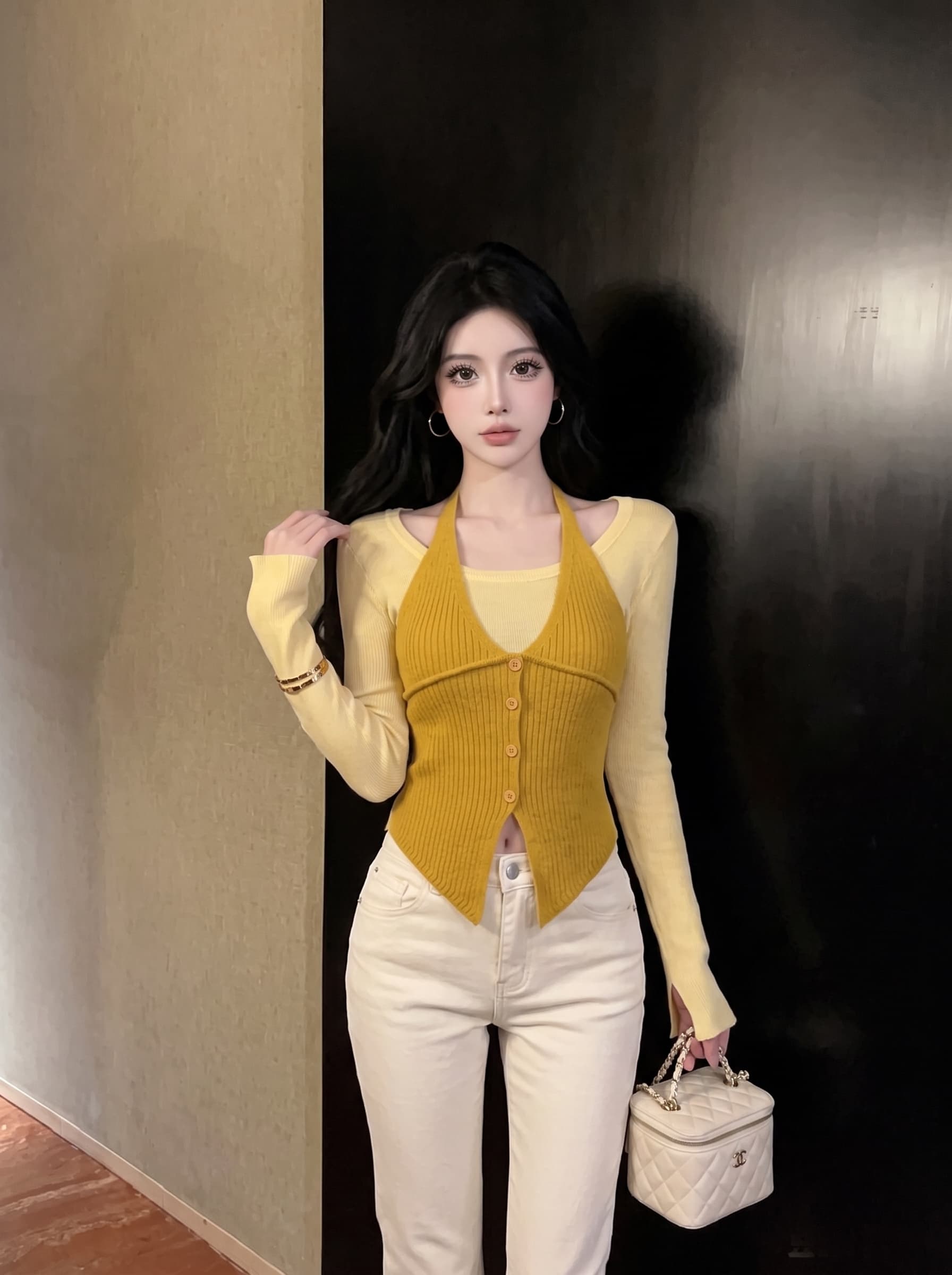 실사 아메리칸 행침 목 페이크 레이어드 니트 스웨터 여성 가을 트렌디 핫걸 순수한 욕망 바람 슬림해 보이는 다용도 긴팔 맨위 상세 이미지 9