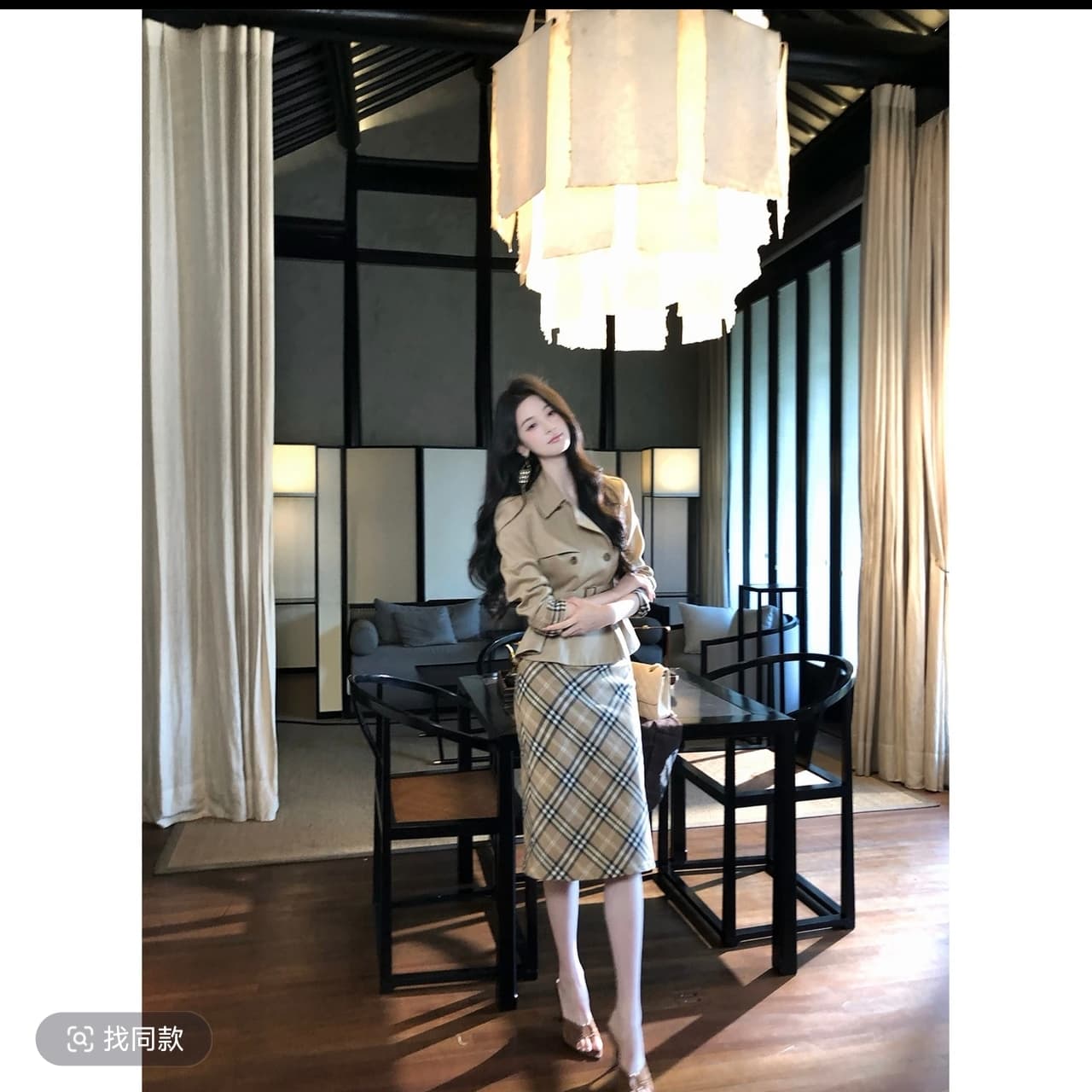 하나부터 순간 반도 라이 경기 서울 면 쇼트 스타일 재킷 재킷 레트로 체크무늬 타이트 스커트 반 스커트 출퇴근 착용 가져 가라. 이미지 4