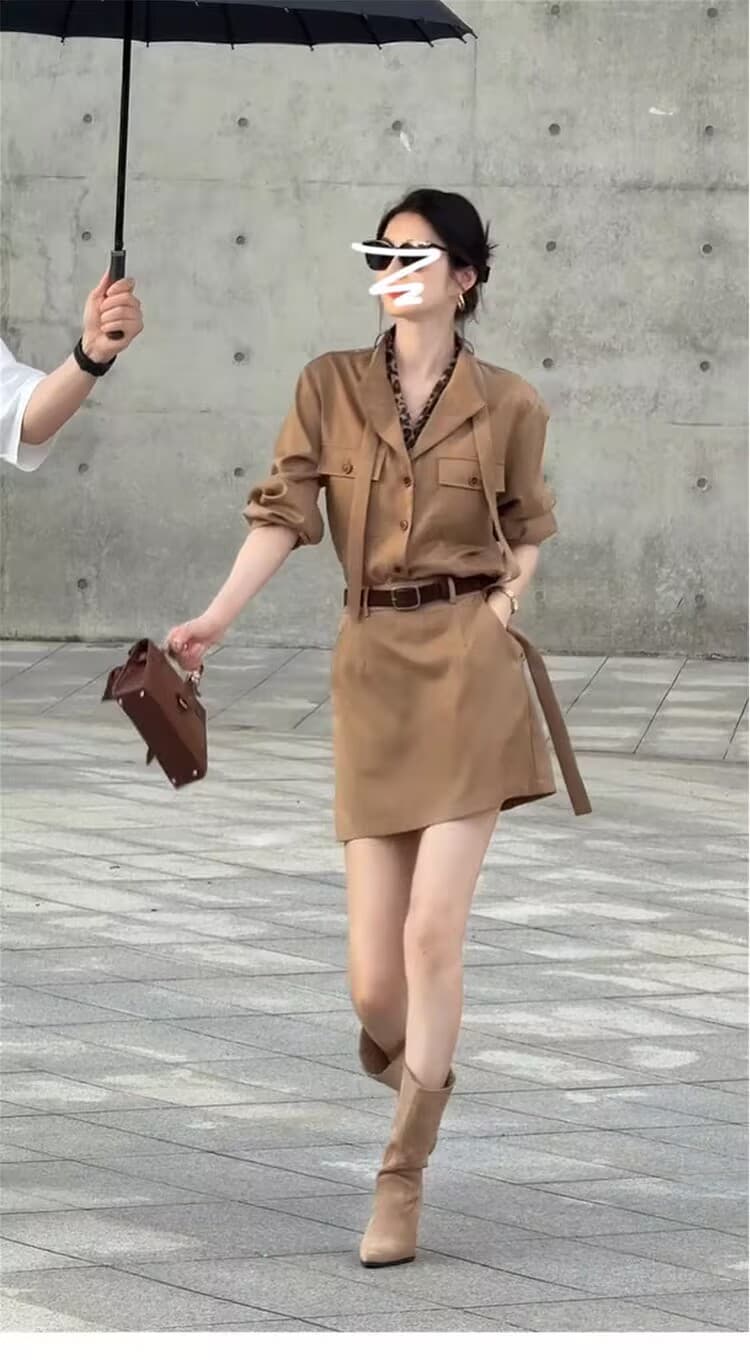 아메리칸 워크웨어 바람 세트 여성 이른 가을 착용 가져 가라. 전체 집합 긴팔 셔츠 점프 슈트 치마 출퇴근 다용도 투피스 세트 상세 이미지 2