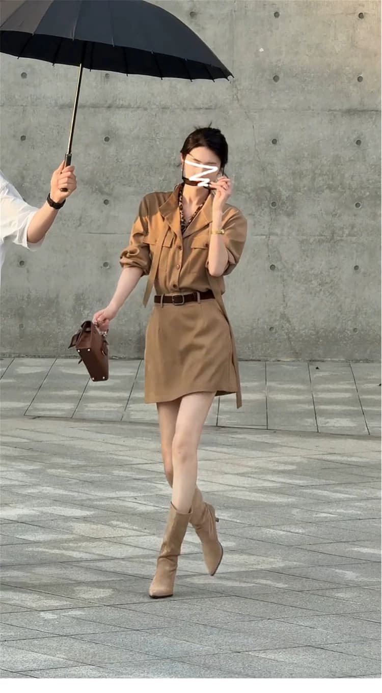 아메리칸 워크웨어 바람 세트 여성 이른 가을 착용 가져 가라. 전체 집합 긴팔 셔츠 점프 슈트 치마 출퇴근 다용도 투피스 세트 상세 이미지 4
