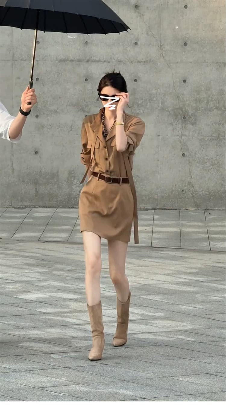 아메리칸 워크웨어 바람 세트 여성 이른 가을 착용 가져 가라. 전체 집합 긴팔 셔츠 점프 슈트 치마 출퇴근 다용도 투피스 세트 상세 이미지 5