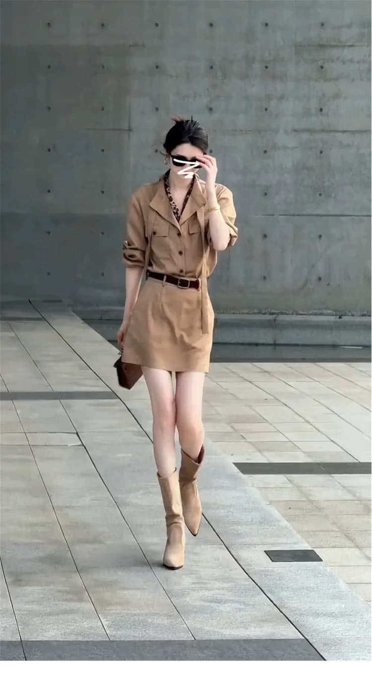 아메리칸 워크웨어 바람 세트 여성 이른 가을 착용 가져 가라. 전체 집합 긴팔 셔츠 점프 슈트 치마 출퇴근 다용도 투피스 세트 상세 이미지 7