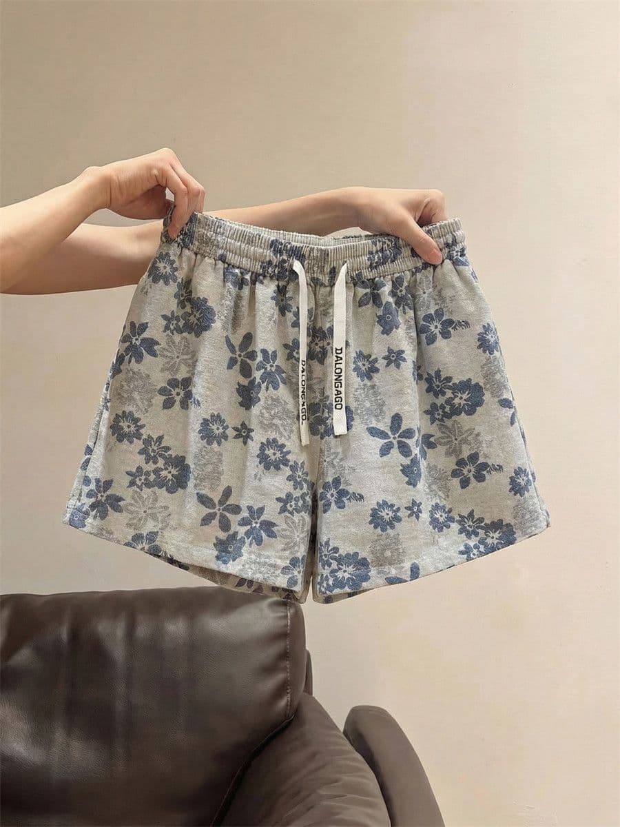 한 부서 chic 느슨함 센스 전체 인쇄 꽃 와이드 레그 팬츠 아이들 여름 외출용 캐주얼 운동 빅 사이즈 지방 mm 반바지 상세 이미지 5