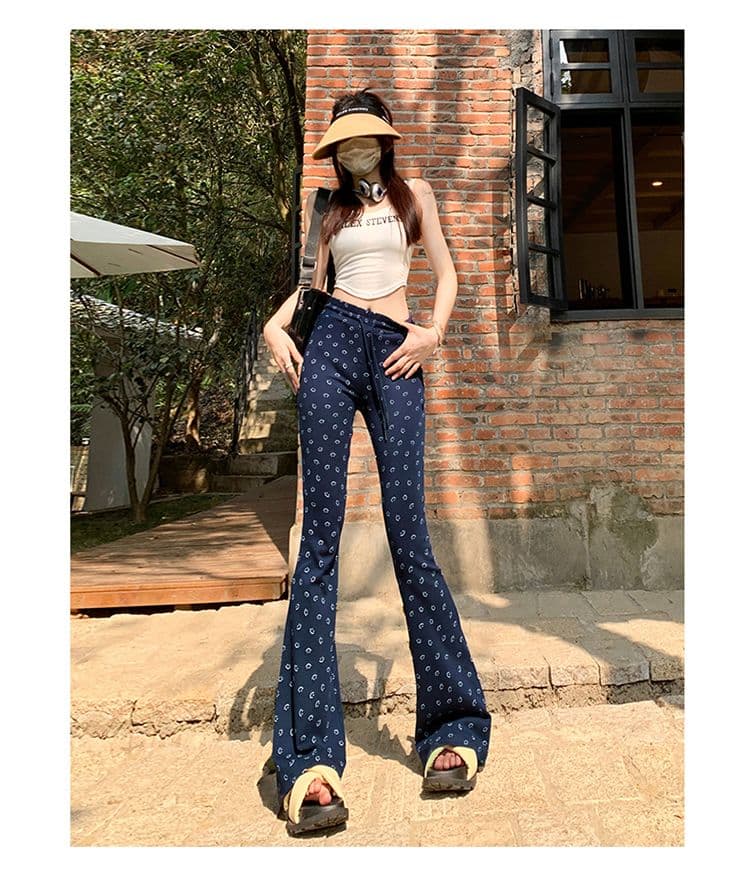 한국 작은 대중 디자인 파란색 웃는 얼굴 플레어 바지 작은 키 운동 캐주얼 바지 다용도 슬림해 보이는 디스플레이 다리 길이 바지 상세 이미지 11