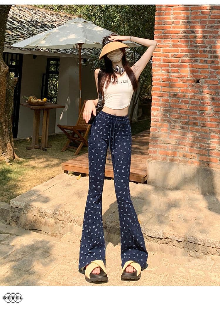 한국 작은 대중 디자인 파란색 웃는 얼굴 플레어 바지 작은 키 운동 캐주얼 바지 다용도 슬림해 보이는 디스플레이 다리 길이 바지 상세 이미지 15