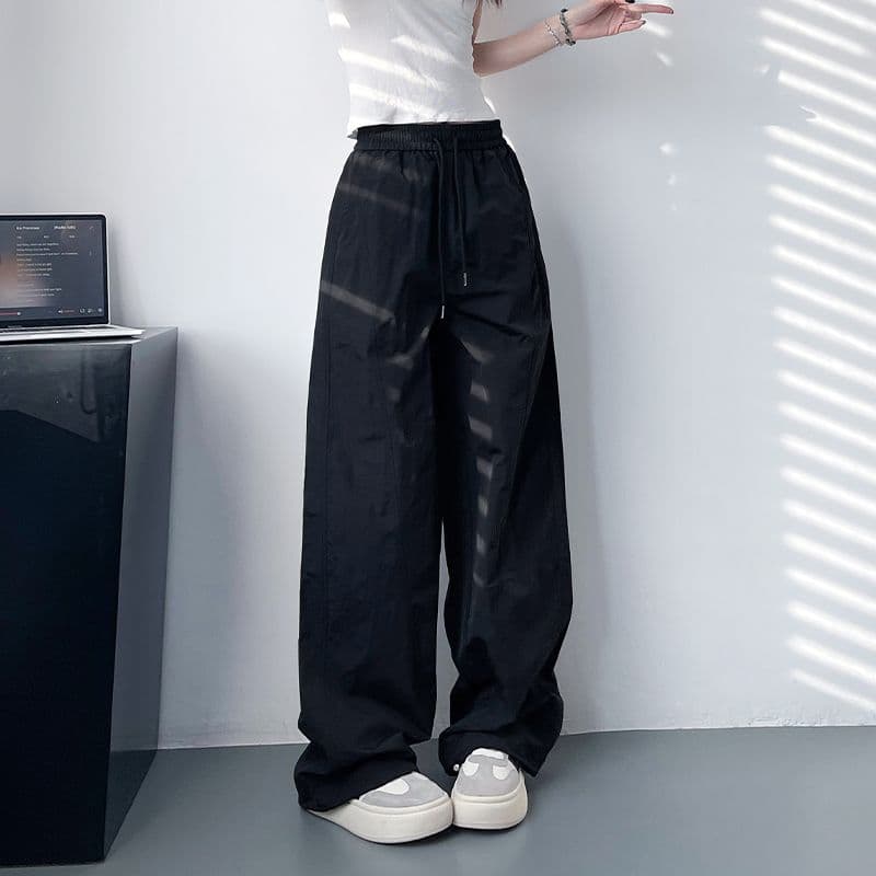 3 차원 허리 머리 원본 원단 캐주얼 와이드 레깅스 바지 슬림해 보이는 루즈핏 마이크로 Pleat 속도 건조한 하이웨이스트 도루 센스 바닥 청소 바지 이미지 2