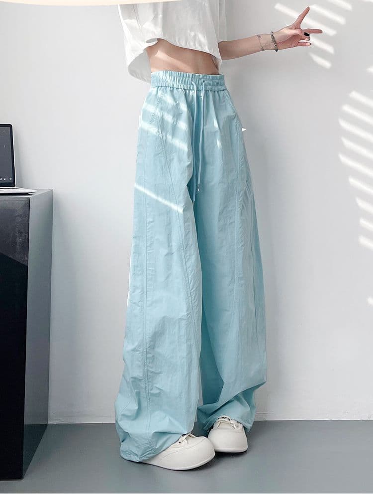 3 차원 허리 머리 원본 원단 캐주얼 와이드 레깅스 바지 슬림해 보이는 루즈핏 마이크로 Pleat 속도 건조한 하이웨이스트 도루 센스 바닥 청소 바지 상세 이미지 2