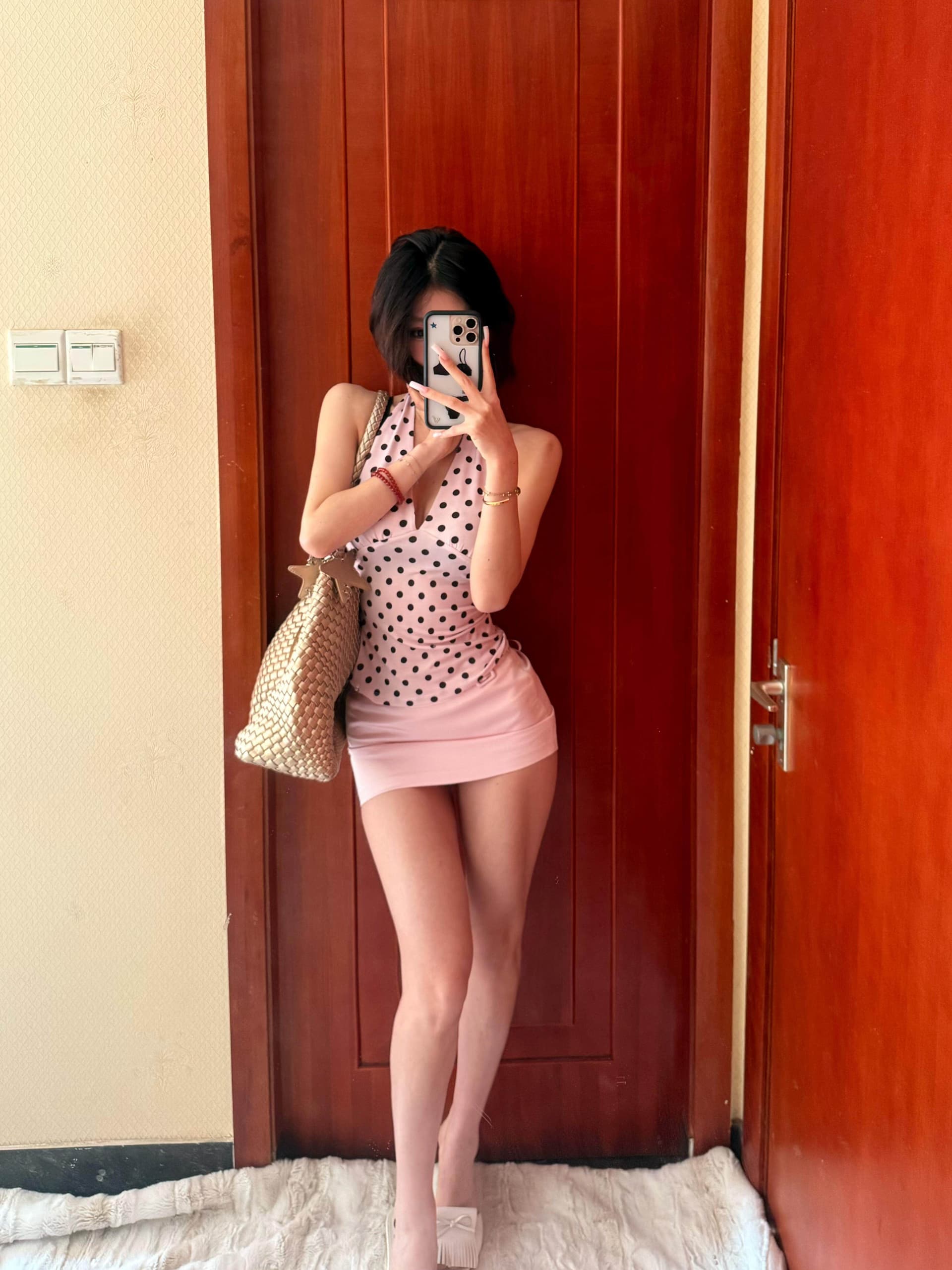 프랑스식 달콤한 자매 도트 무늬 V넥 슬림해 보이는 행침 목 슬립 다용도 몸매 가꾸기 만나는 조끼 여름 상세 이미지 3