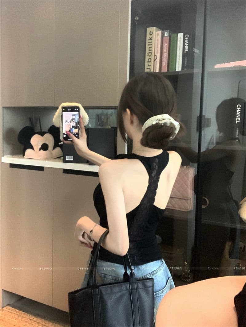 260 그램 사람들 면 레이스 조각 흔들다 칼라 행침 목 캐미솔 여름 민소매 외출용 순수한 욕망 바람 맨위 상세 이미지 6